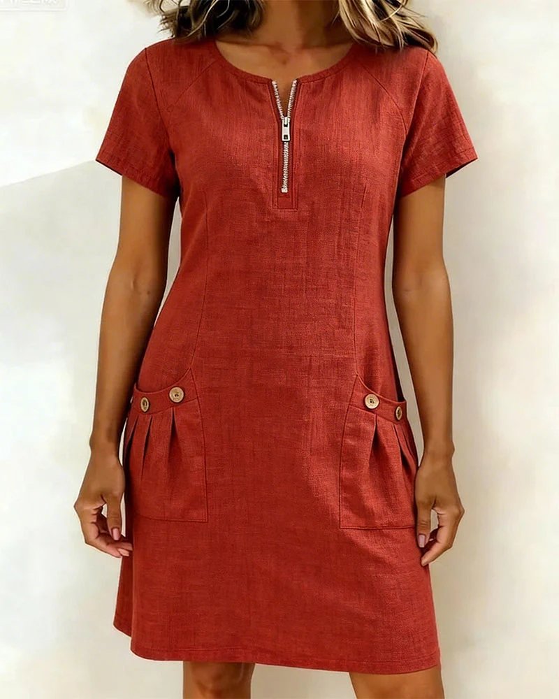 Vestido de línea A con mangas cortas para mujer - Práctico y elegante