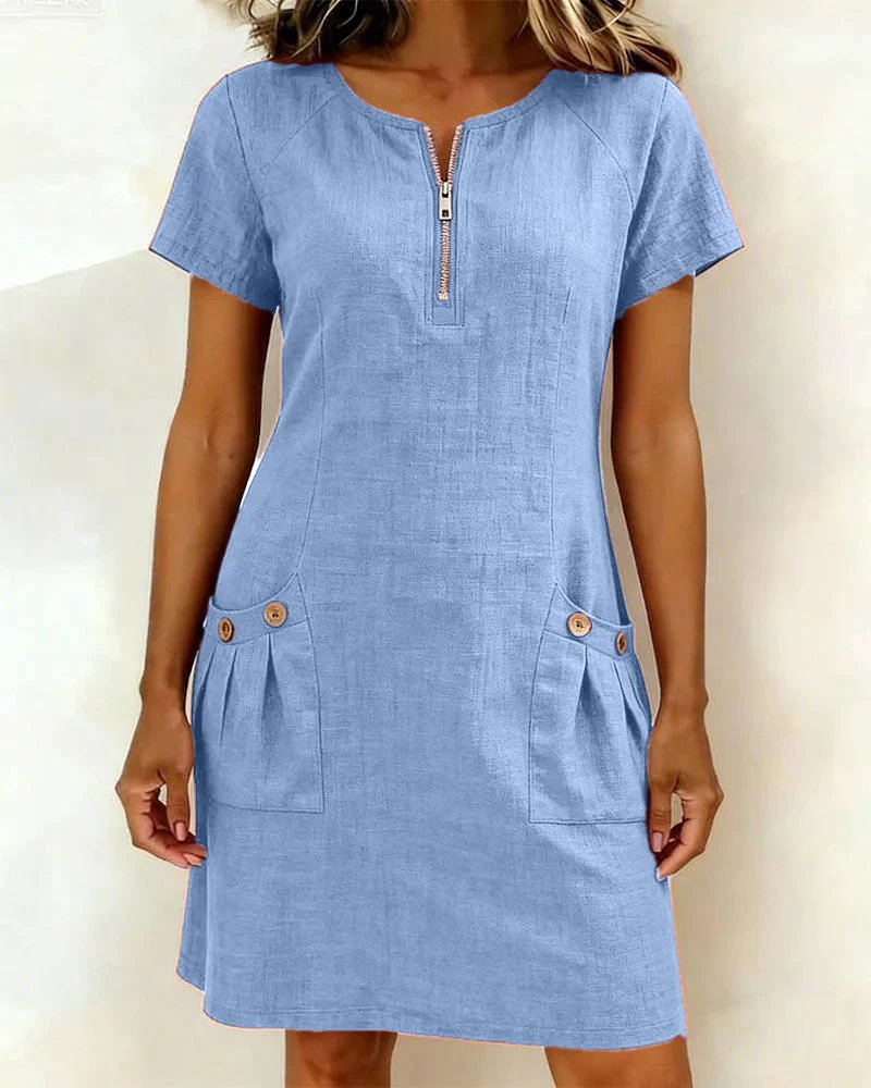 Vestido de línea A con mangas cortas para mujer - Práctico y elegante