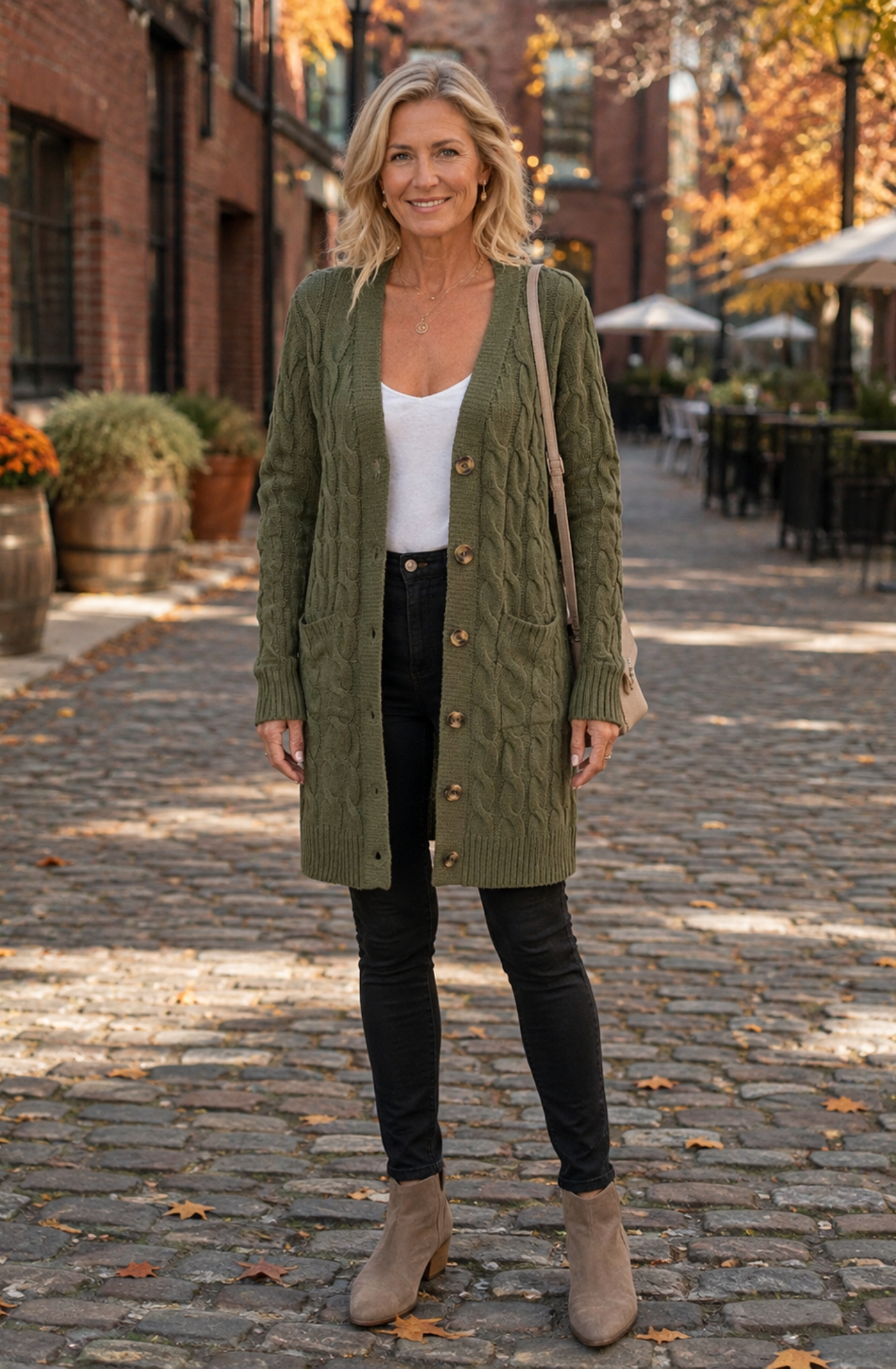 Cable-Knit Button Down Cardigan with Pockets