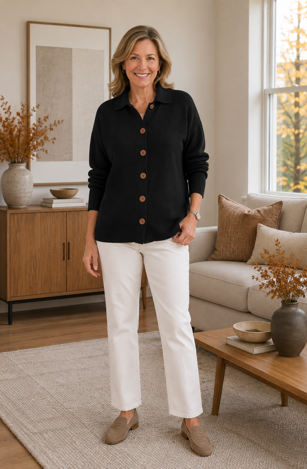 Élise™ Classic Collared Knit Cardigan