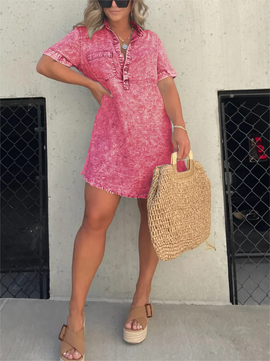 New Women's Washed Shirt Dress