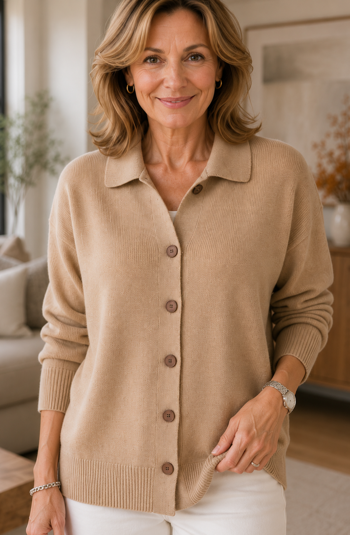 Élise™ Classic Collared Knit Cardigan