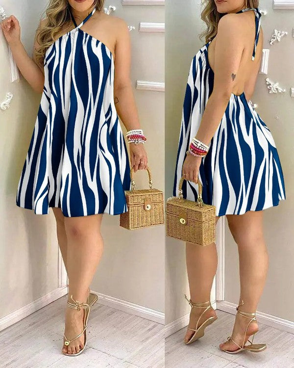 Women Printed Mid Length Open Back Dress