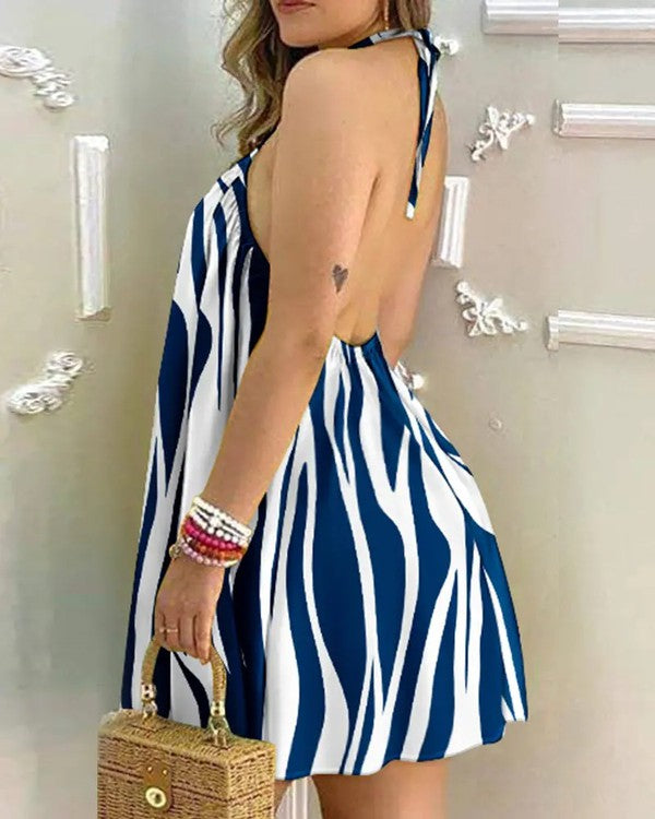 Women Printed Mid Length Open Back Dress
