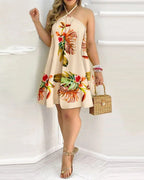 Women Printed Mid Length Open Back Dress