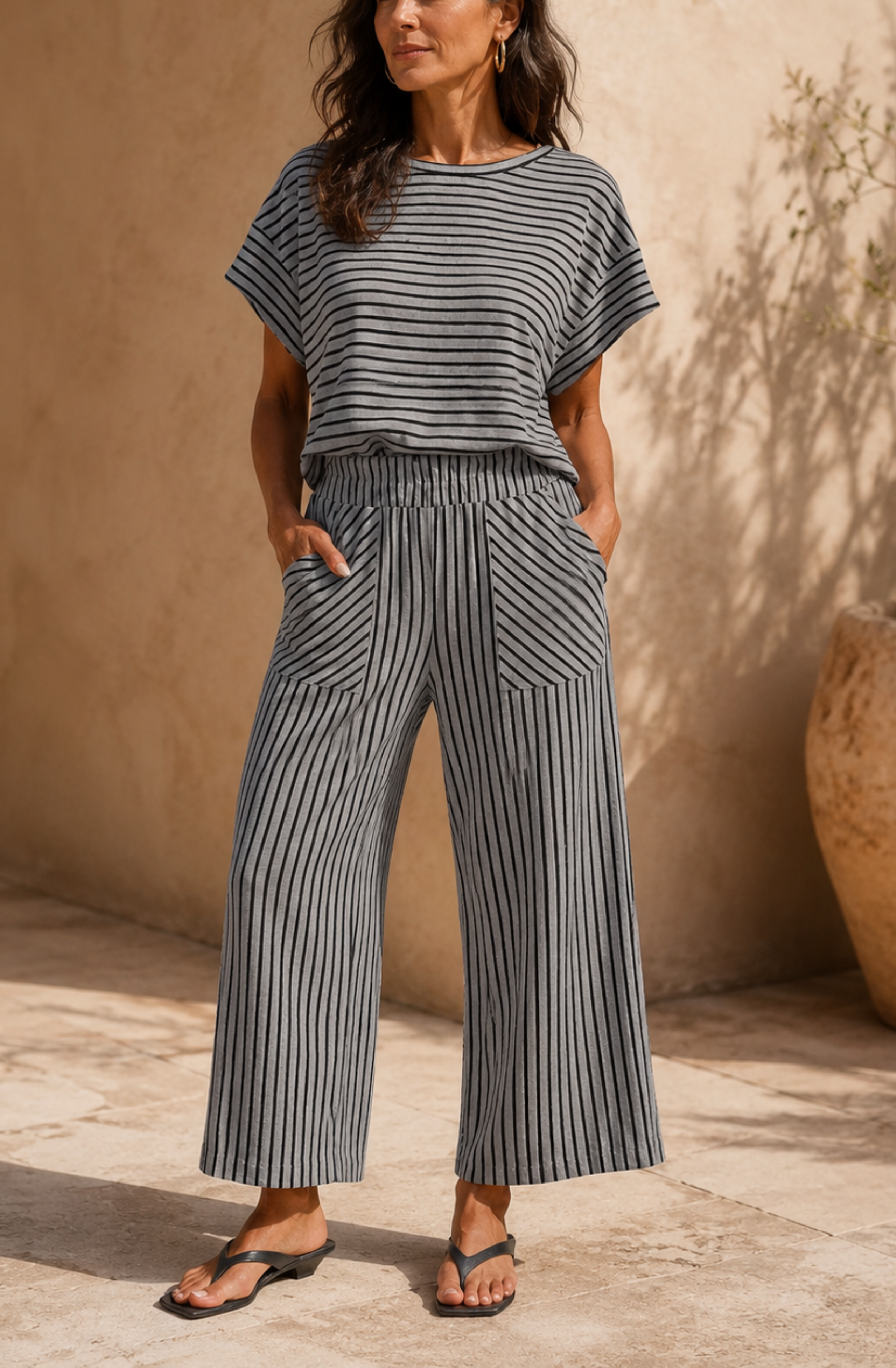 Valentina's™ |Stripe Batwing & Wide-Leg Set