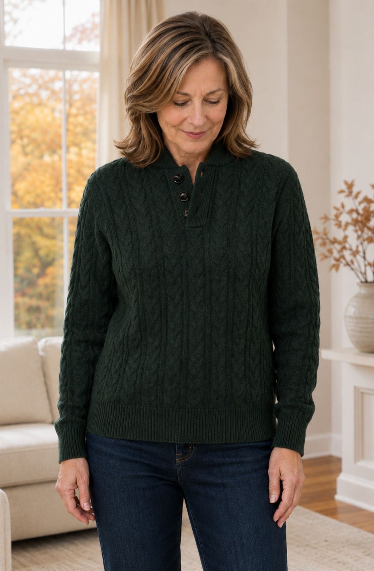 Aveline™ Cable-Knit Button Collar Sweater