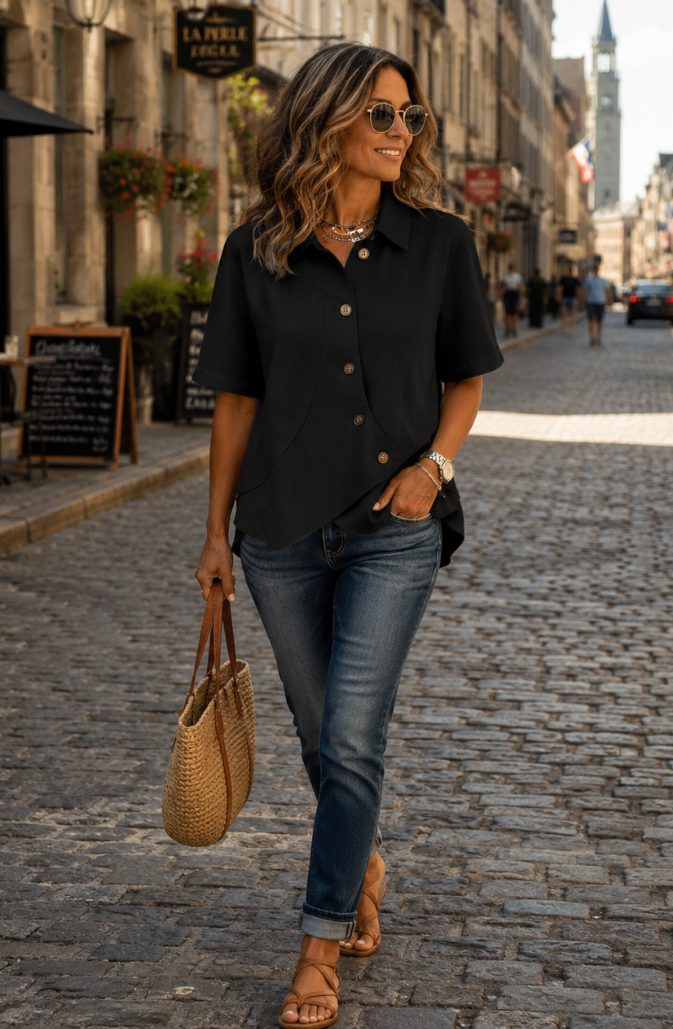 Elena™ The Asymmetric Button Blouse