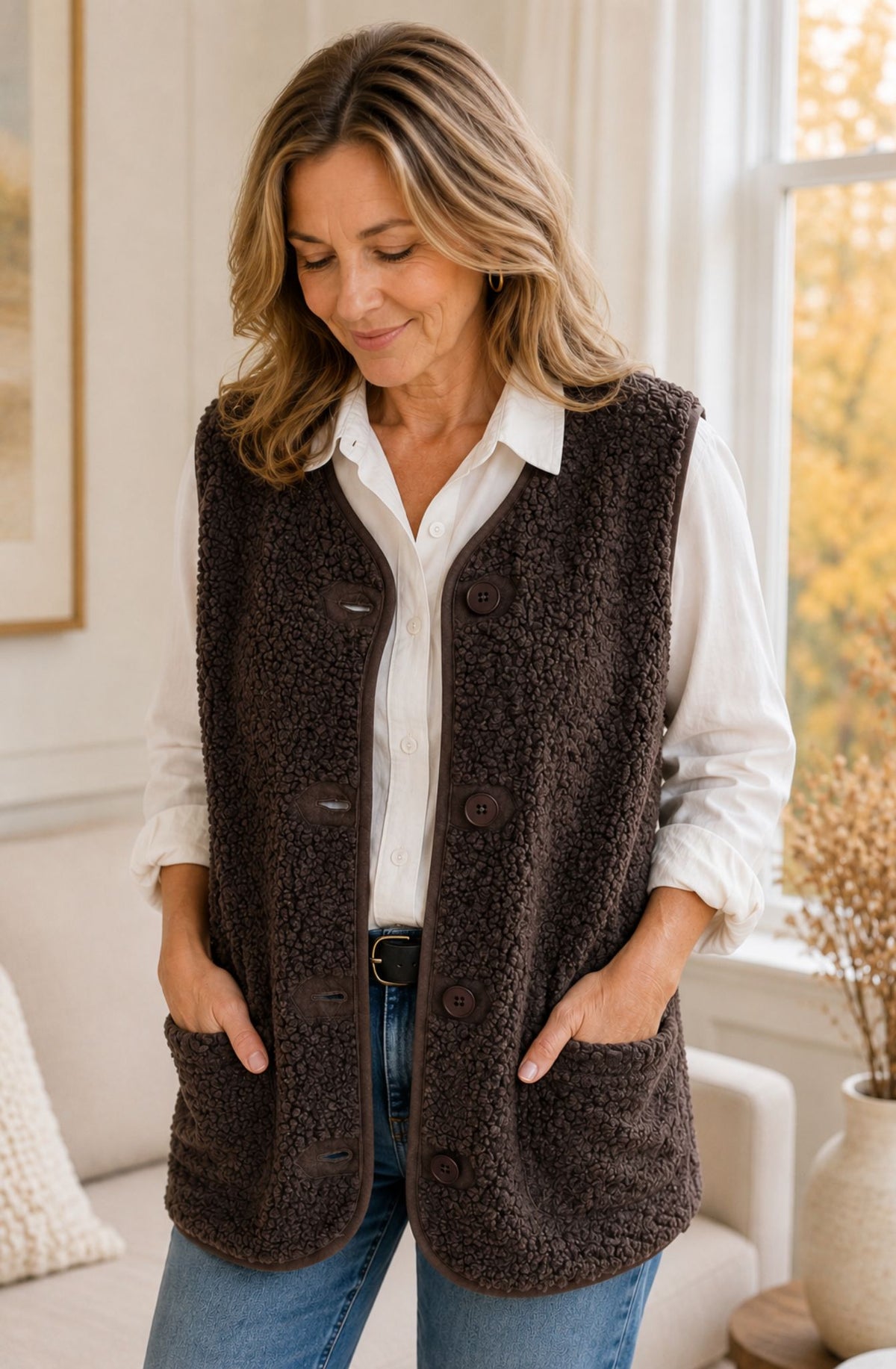 Liora™ Cozy Teddy Button Vest