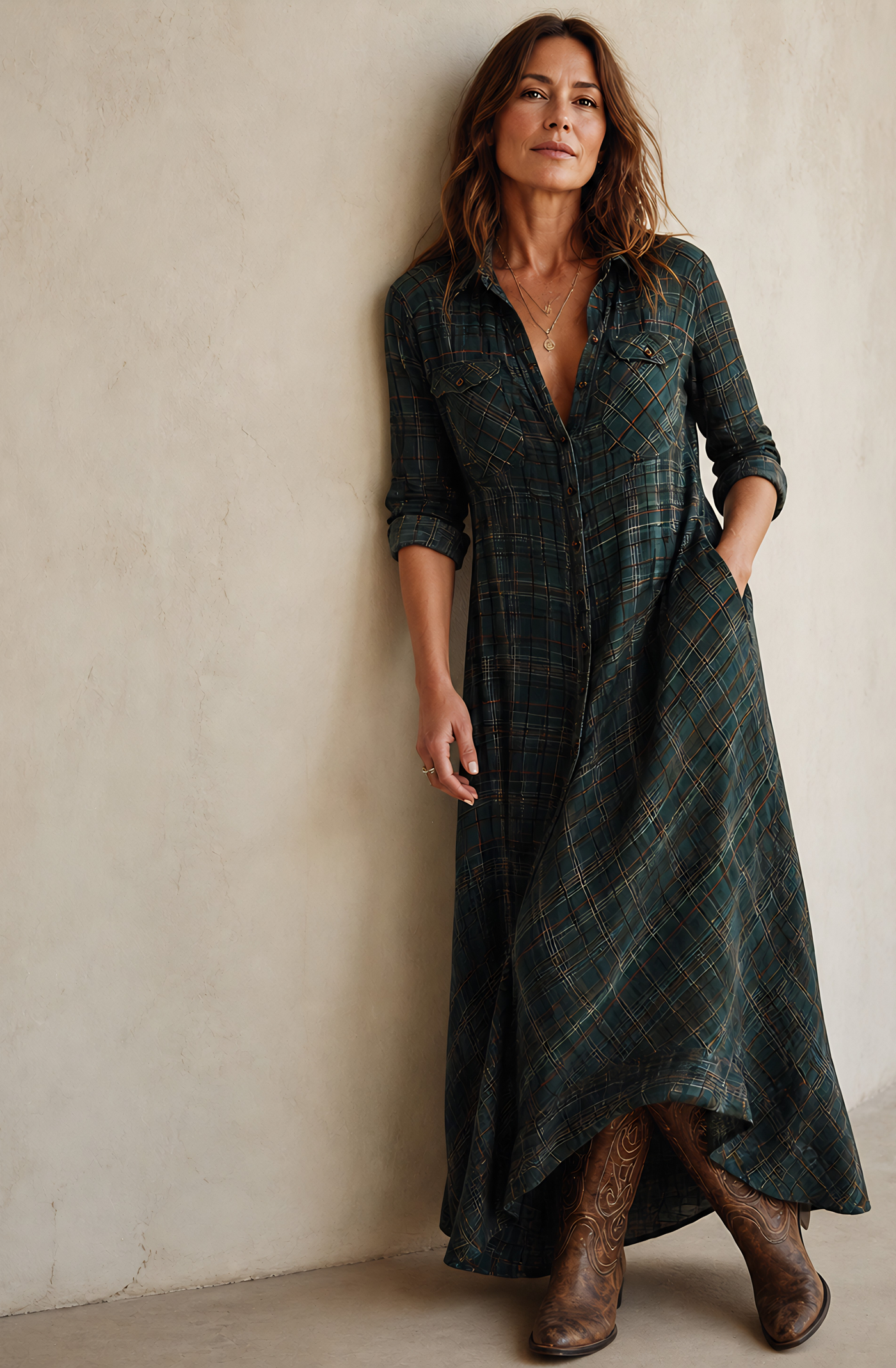 Clara’s™ | Effortless Plaid Shirt Maxi Dress
