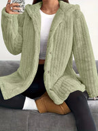 Full Size Fleece Button Up Hooded Outerwear Plus Size