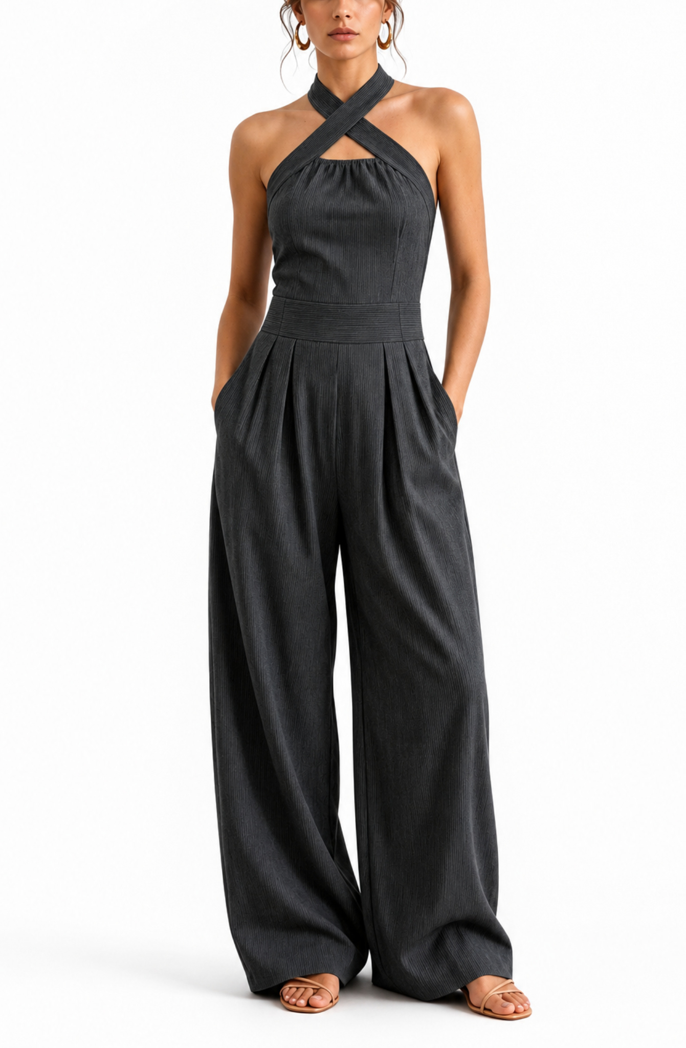 Valentina's™ | Cross-Halter Wide-Leg Jumpsuit