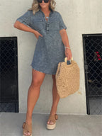 New Women's Washed Shirt Dress
