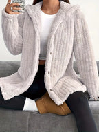 Full Size Fleece Button Up Hooded Outerwear Plus Size