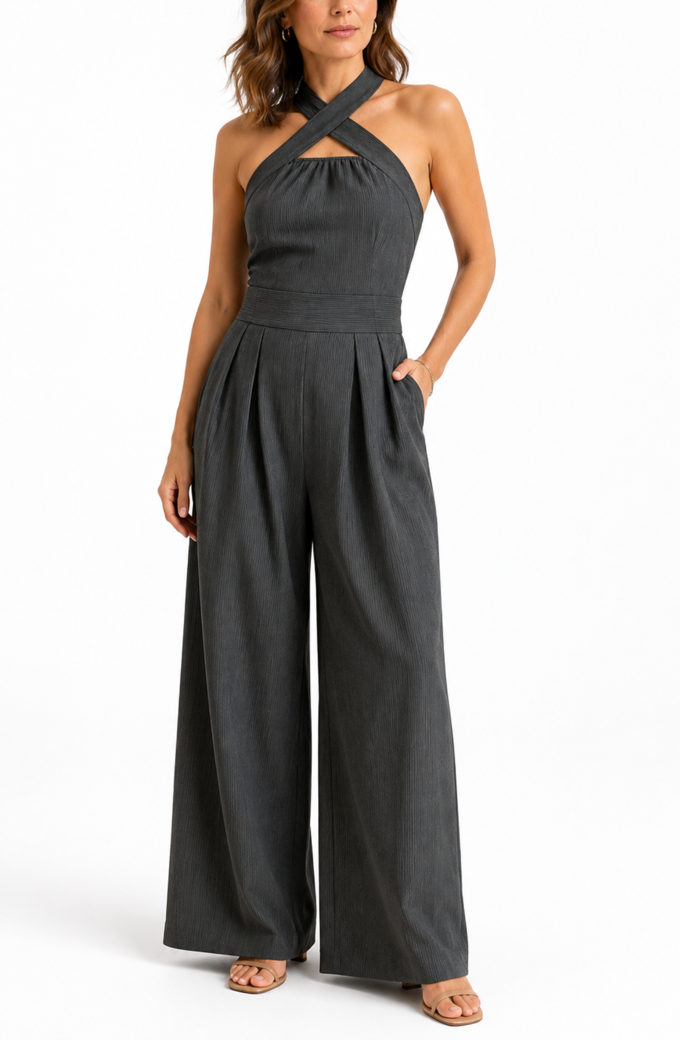 Valentina's™ | Cross-Halter Wide-Leg Jumpsuit