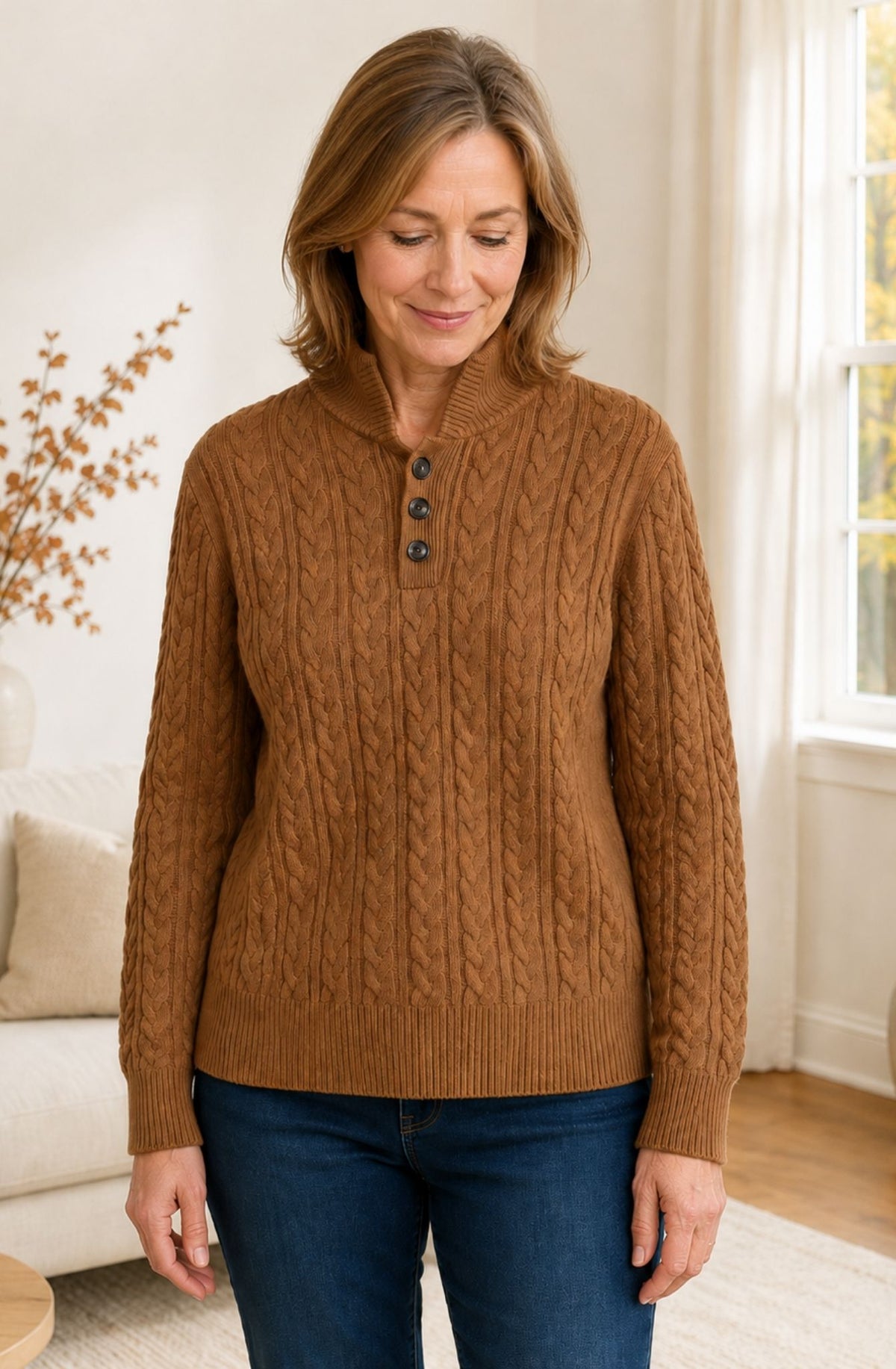 Aveline™ Cable-Knit Button Collar Sweater