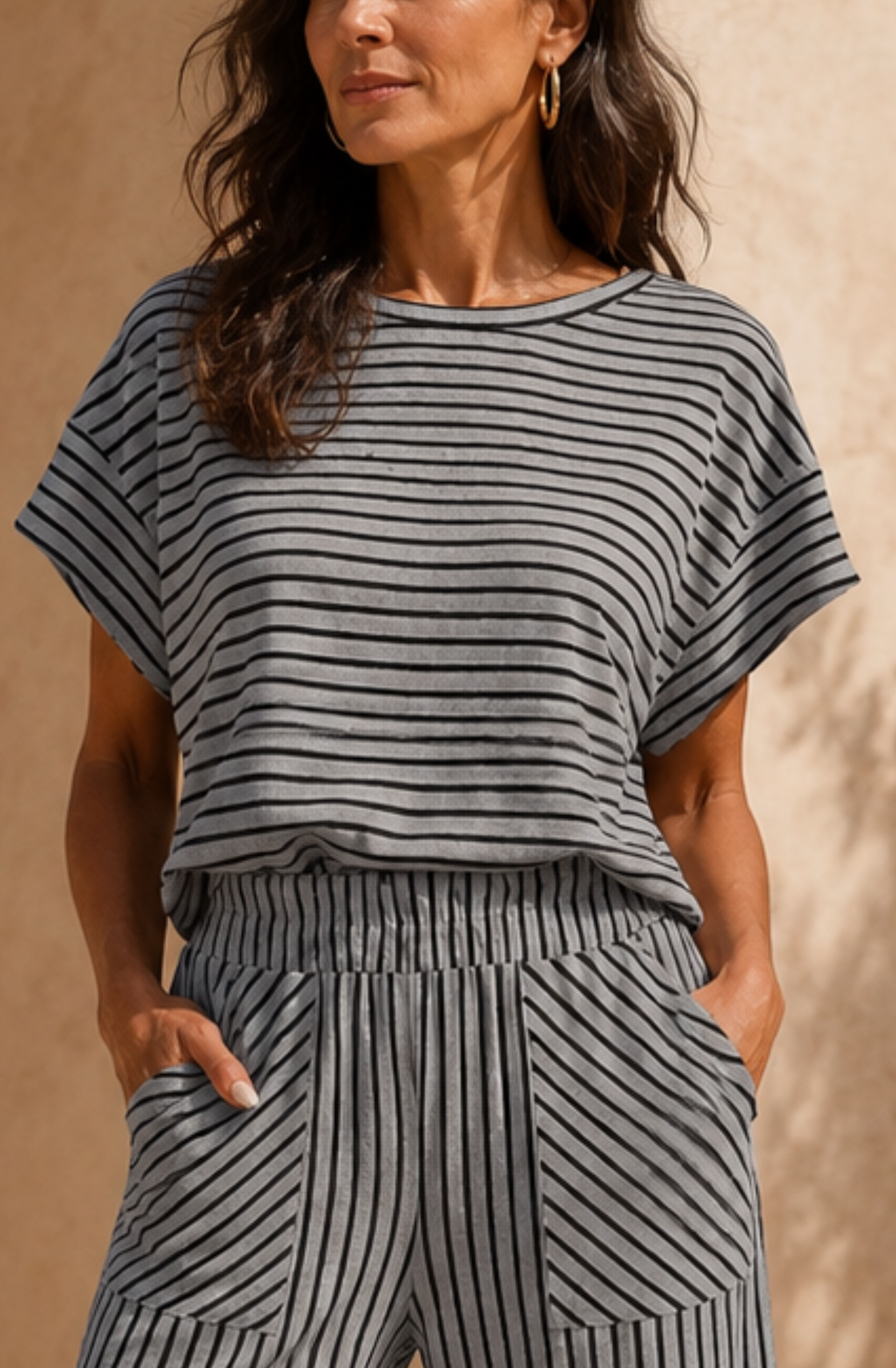 Valentina's™ |Stripe Batwing & Wide-Leg Set