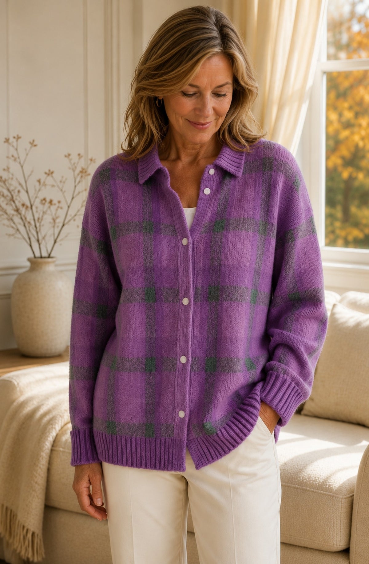 Elowyn™ Soft Plaid Knit Cardigan