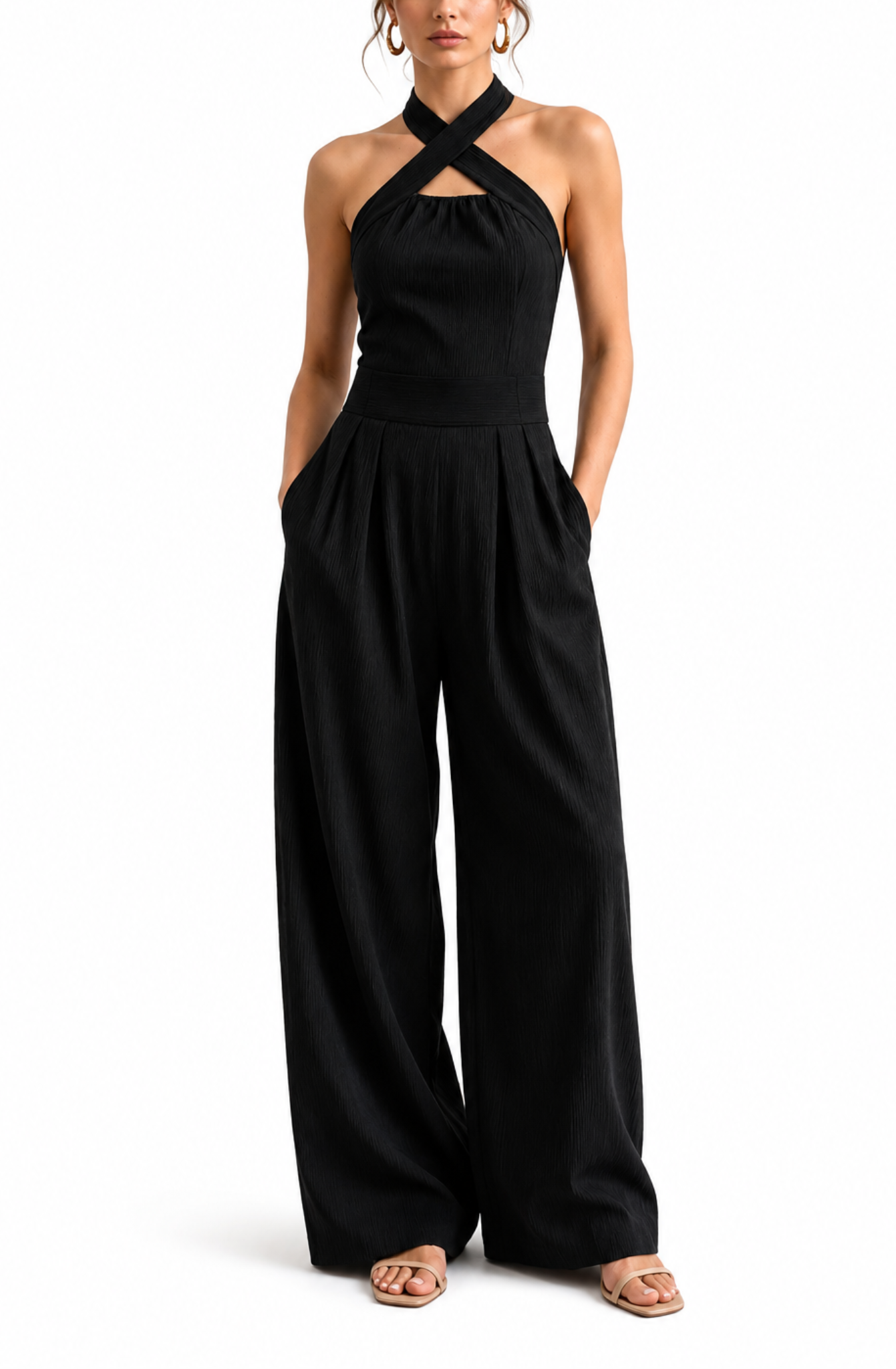 Valentina's™ | Cross-Halter Wide-Leg Jumpsuit