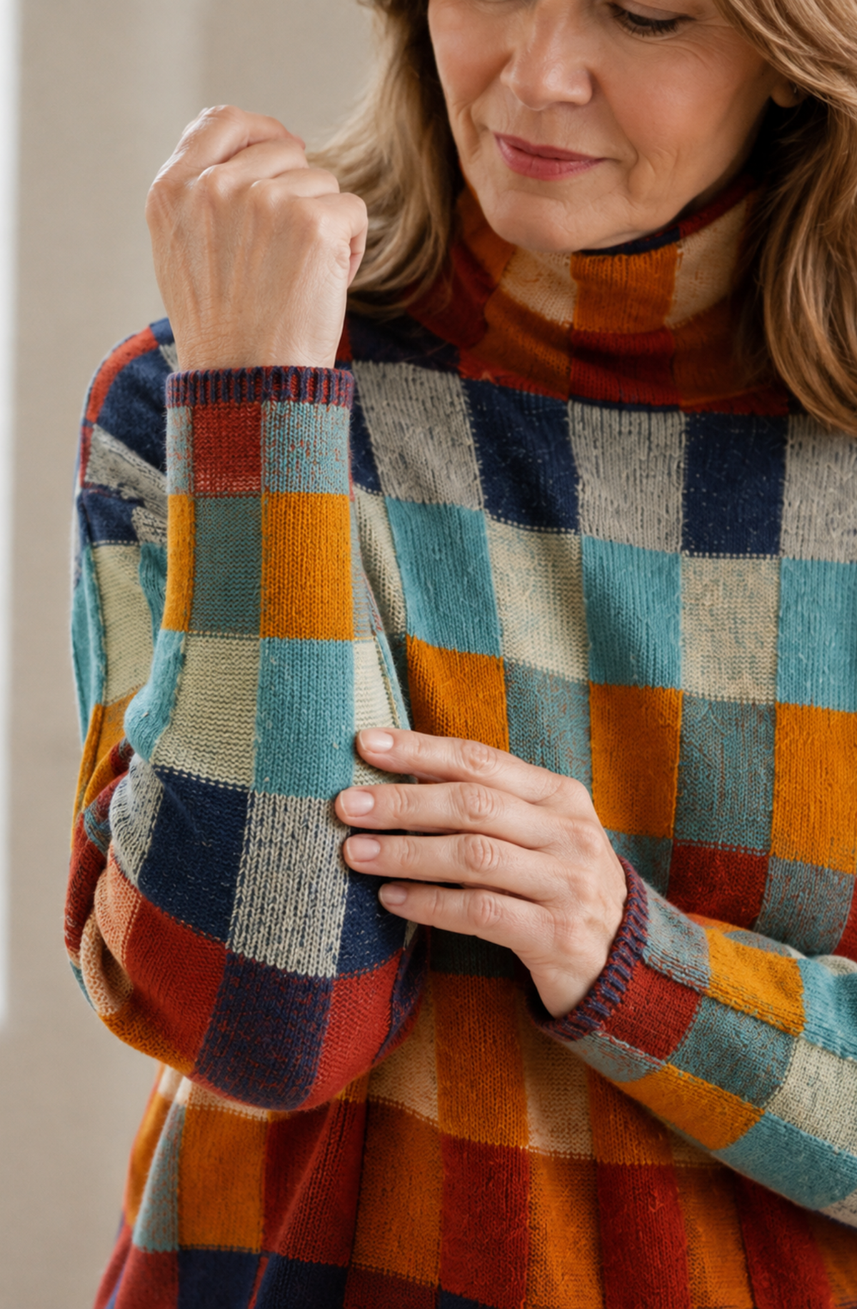 Maëlle™ Colourful Checked Turtleneck Sweater