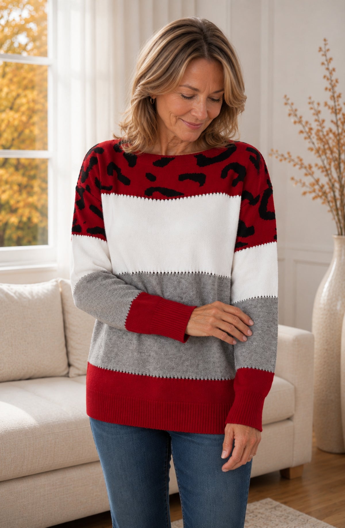 Arielle™ Colour-Block Leopard Knit Sweater