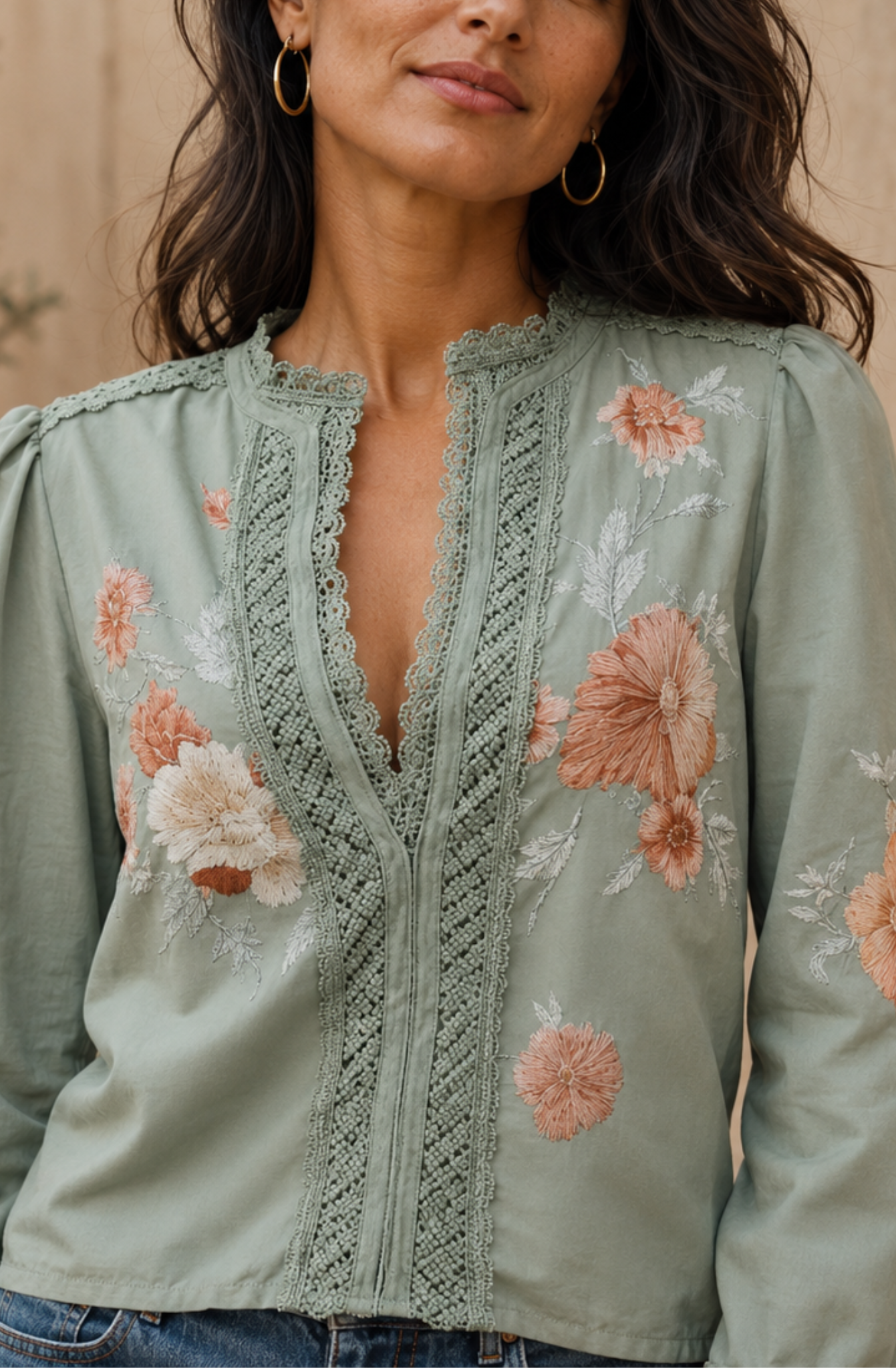 Elara’s™ | Boho Lace Floral Blouse