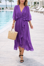 AuroraGrace™ | Elegant Chiffon V-Neck Dress