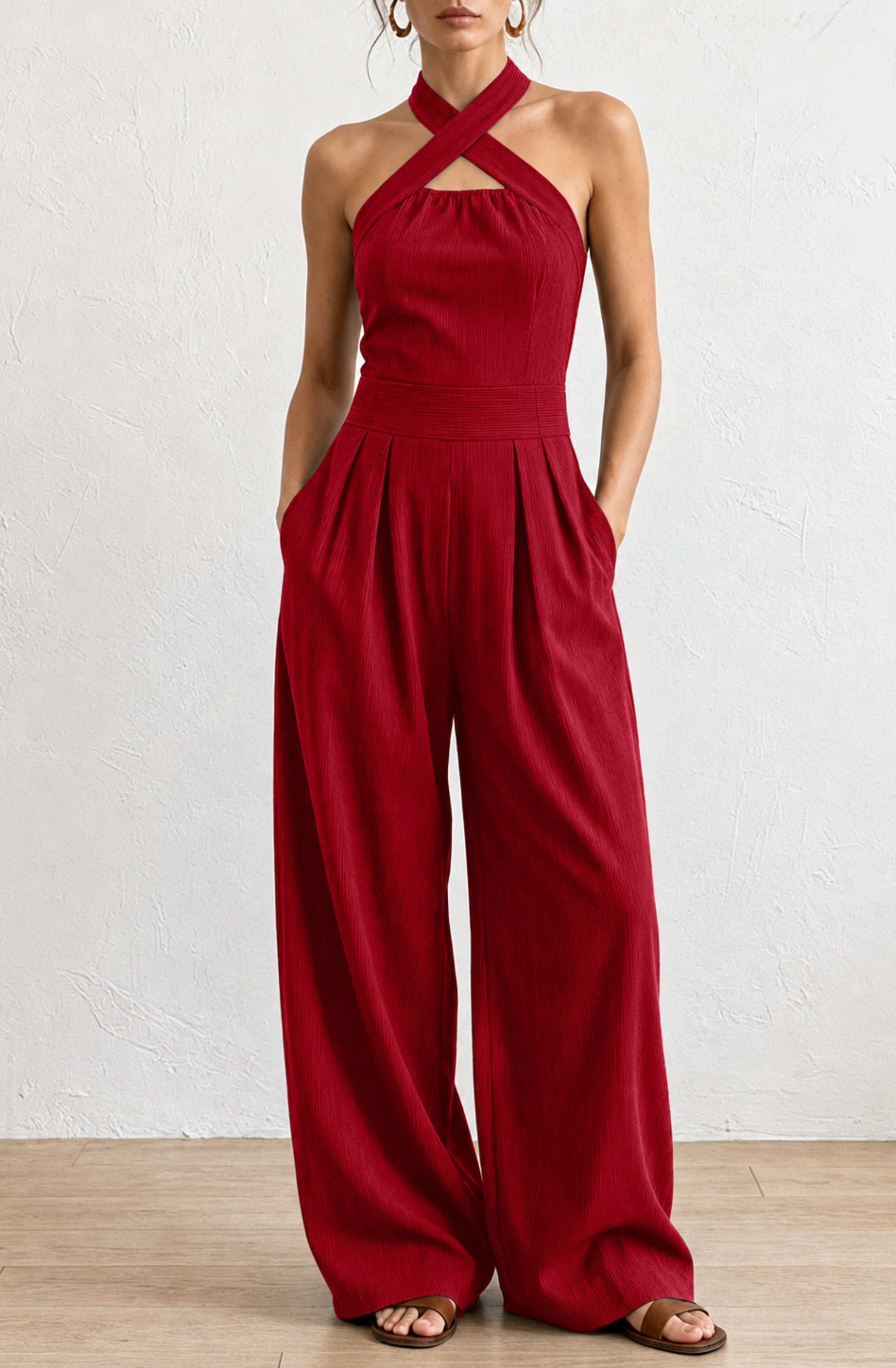 Valentina's™ | Cross-Halter Wide-Leg Jumpsuit