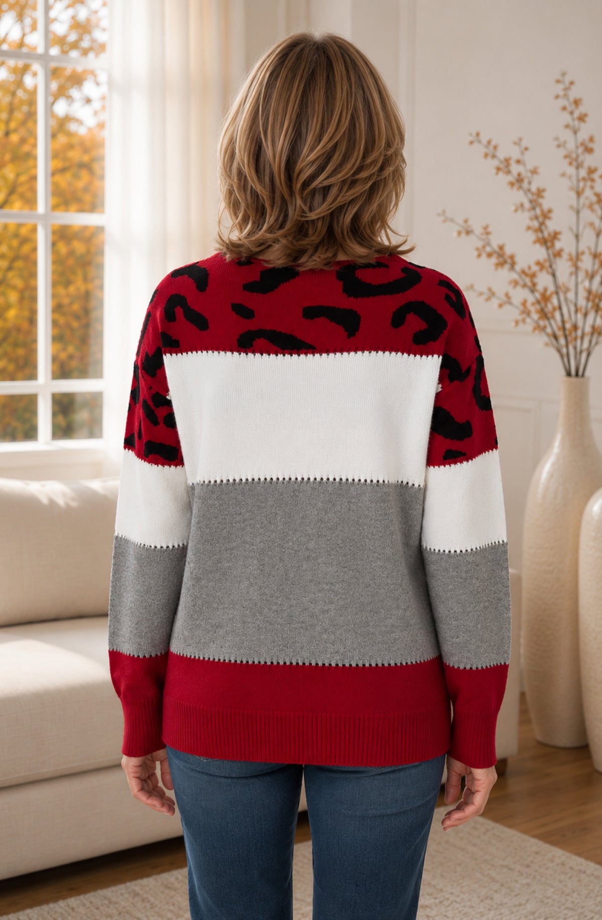 Arielle™ Colour-Block Leopard Knit Sweater