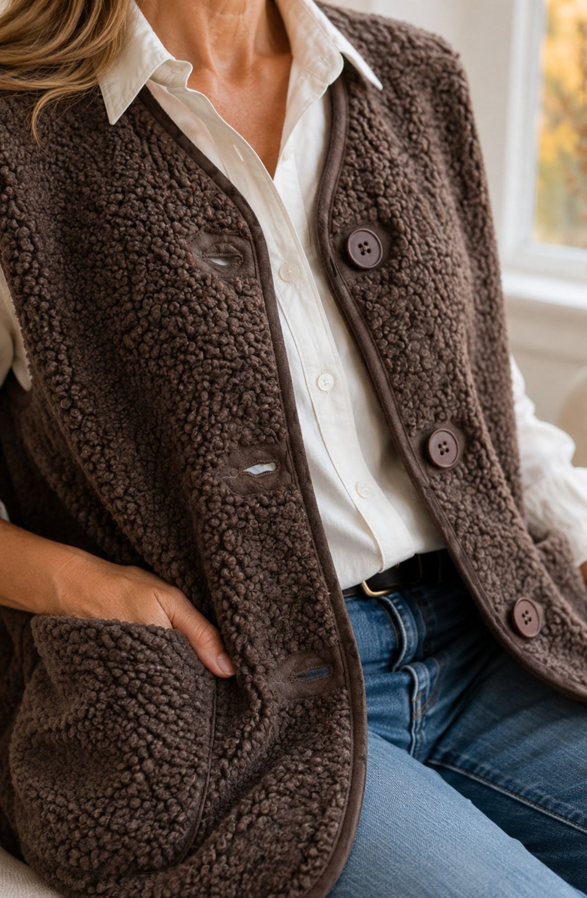 Liora™ Cozy Teddy Button Vest