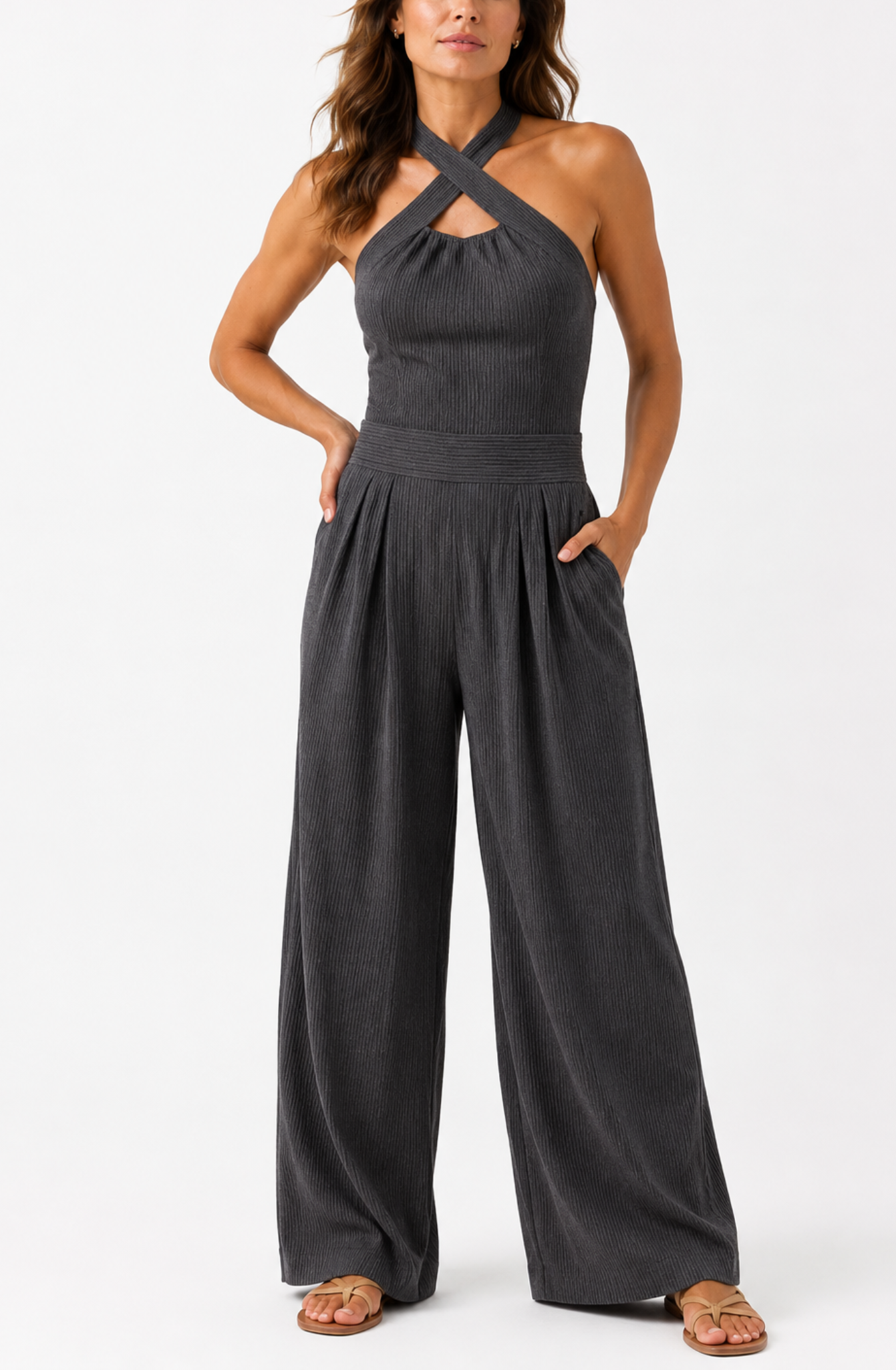 Valentina's™ | Cross-Halter Wide-Leg Jumpsuit