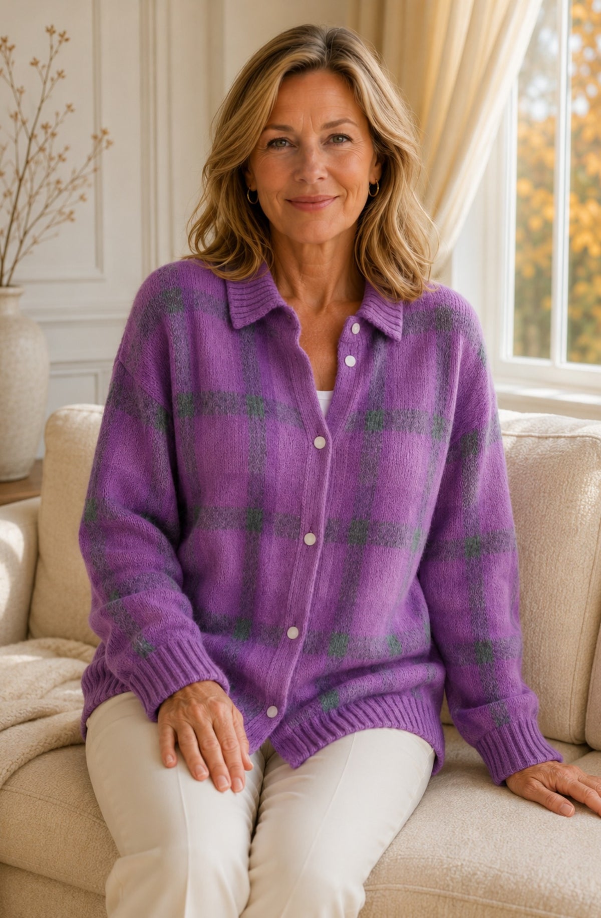 Elowyn™ Soft Plaid Knit Cardigan
