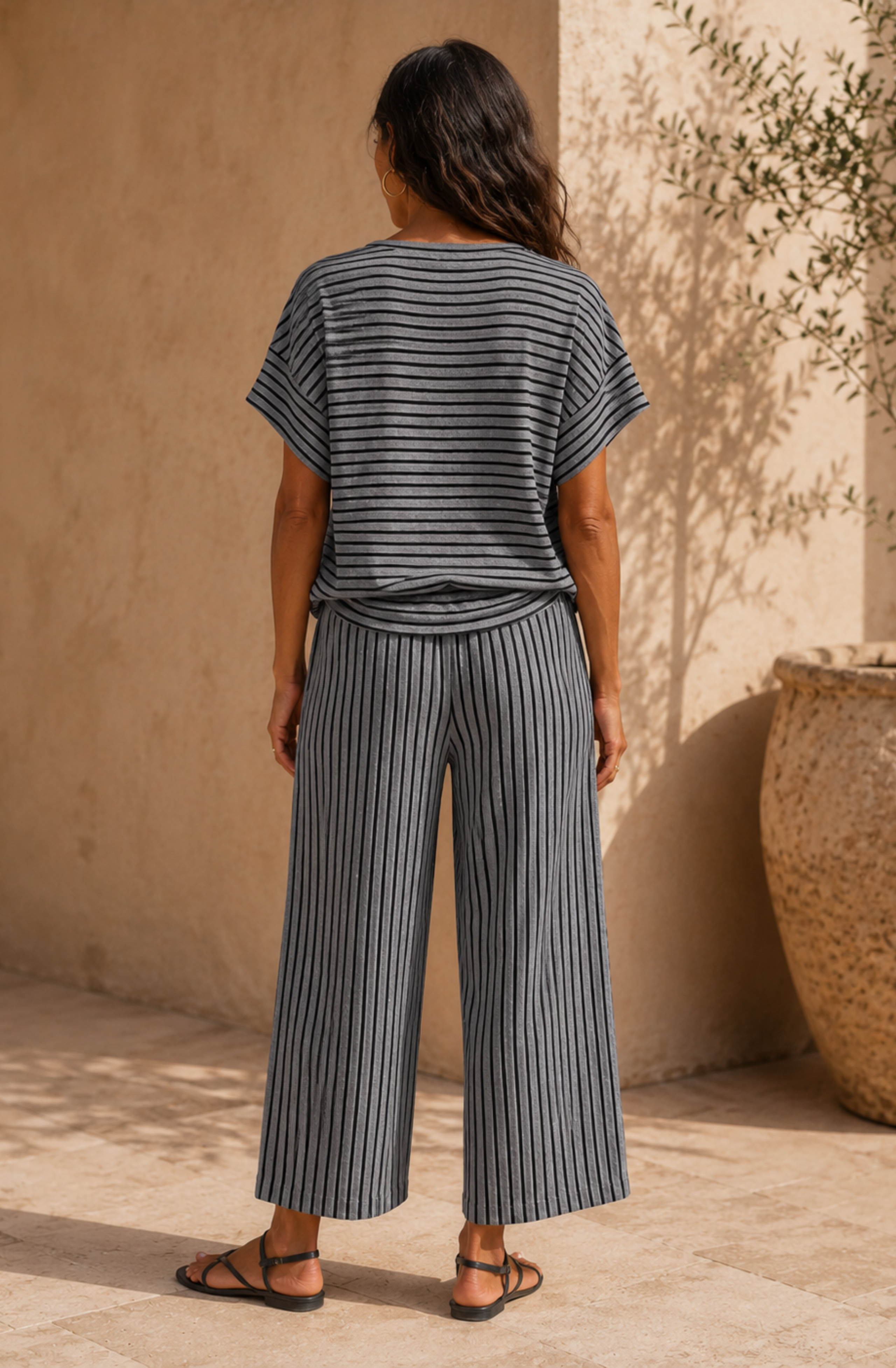Valentina's™ |Stripe Batwing & Wide-Leg Set