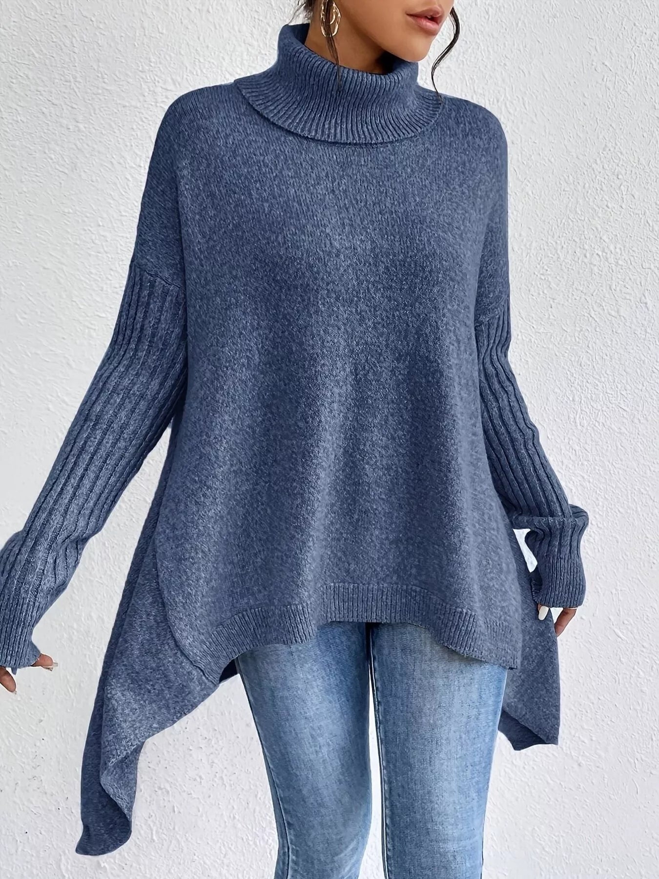 Turtleneck Dropped Shoulder Sweater
