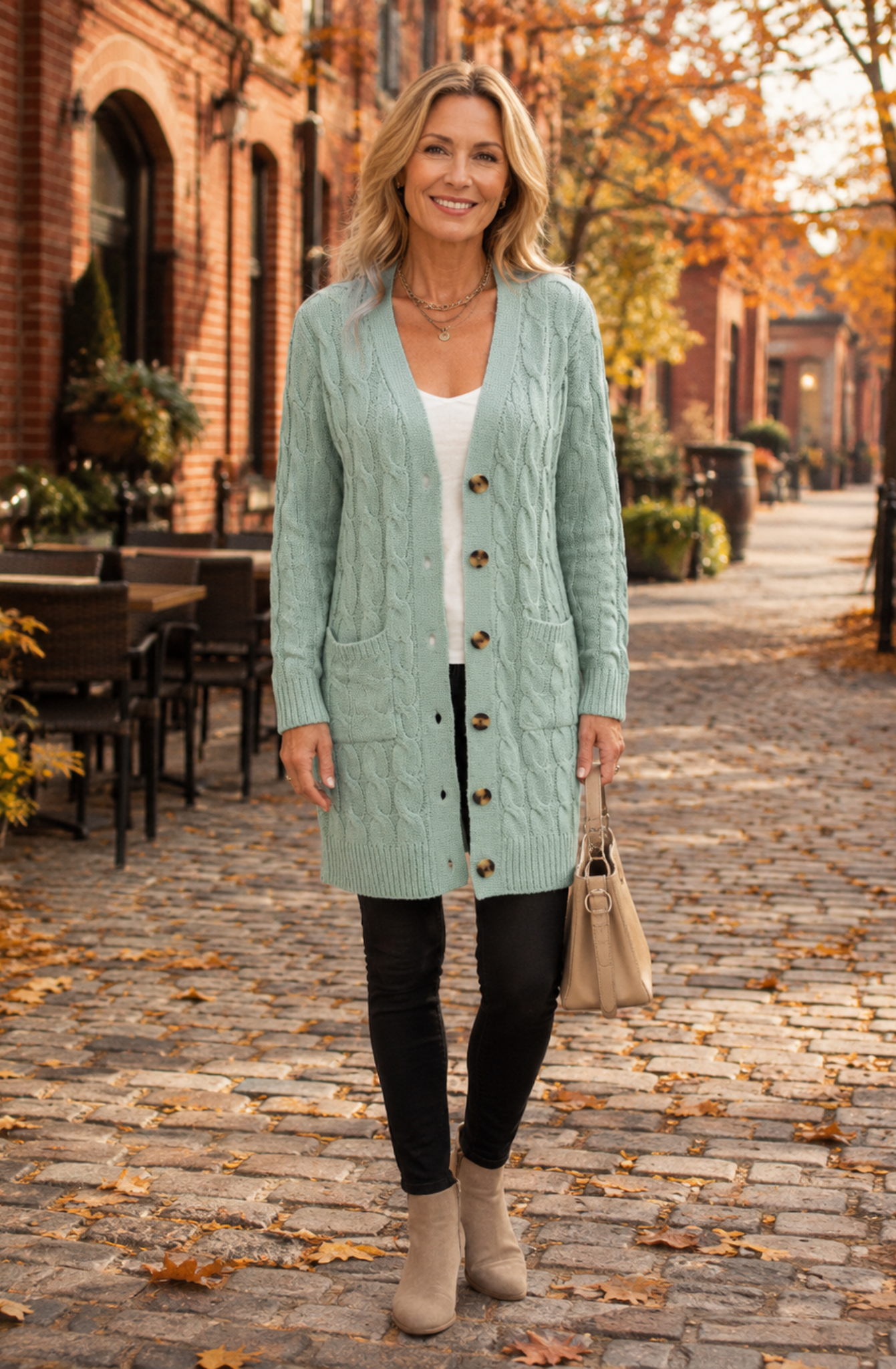 Cable-Knit Button Down Cardigan with Pockets