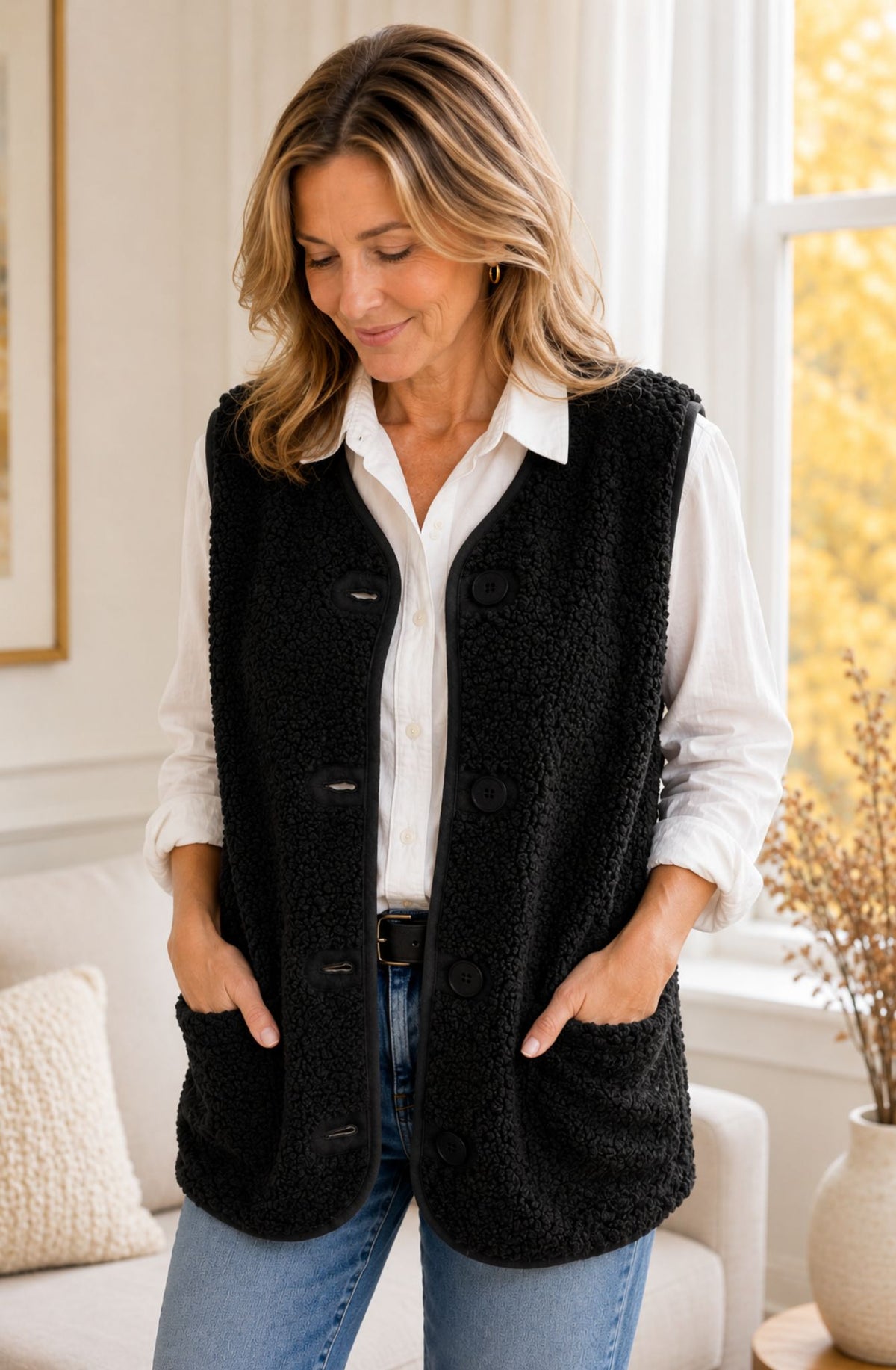 Liora™ Cozy Teddy Button Vest