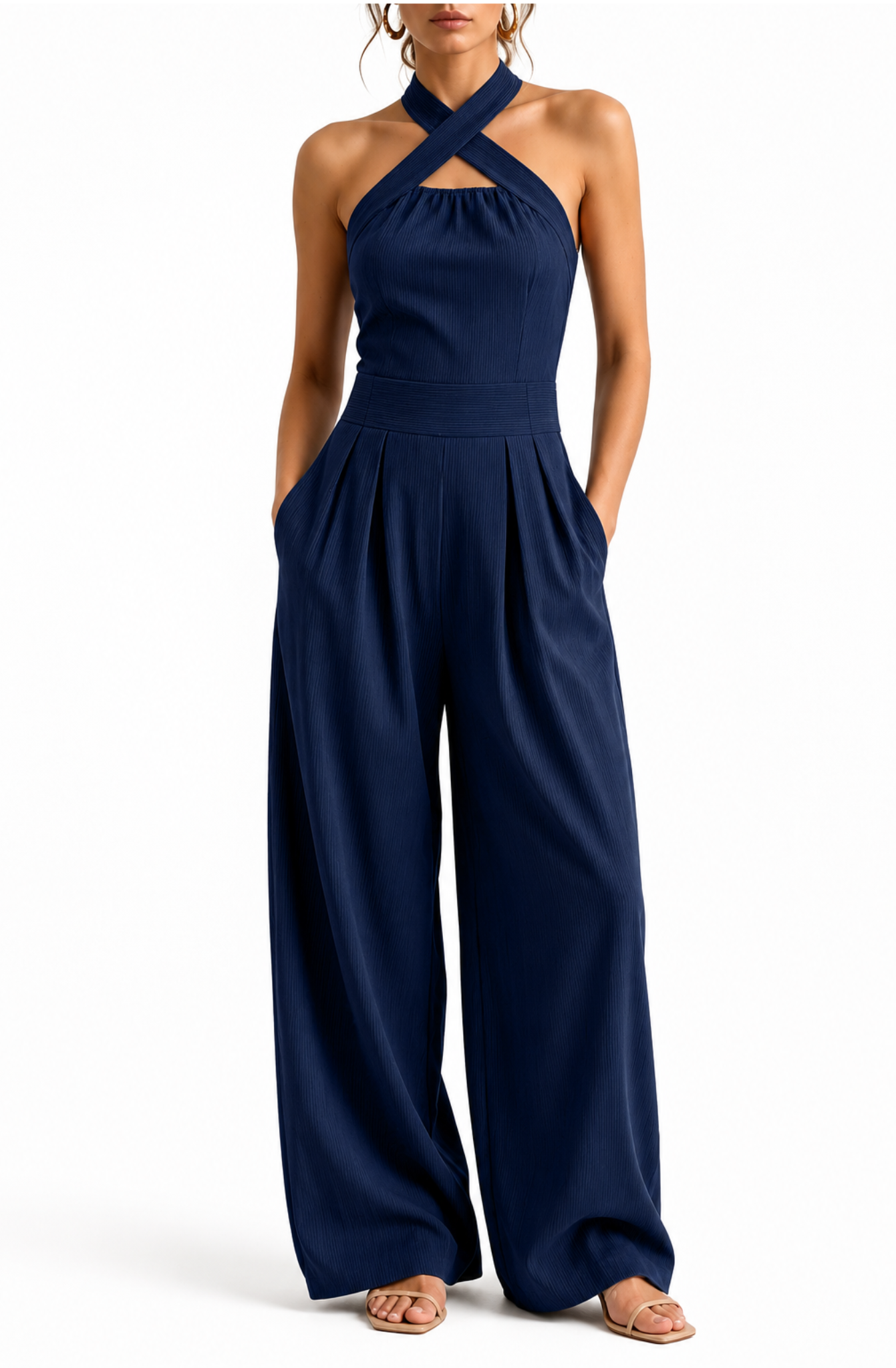 Valentina's™ | Cross-Halter Wide-Leg Jumpsuit