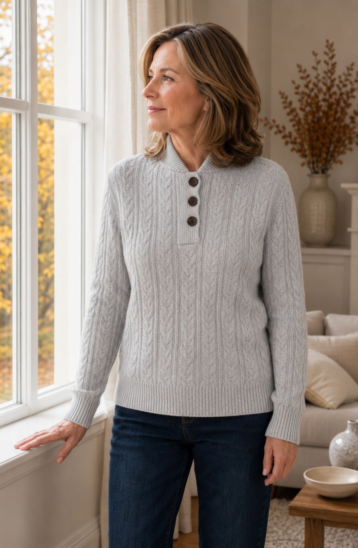 Aveline™ Cable-Knit Button Collar Sweater