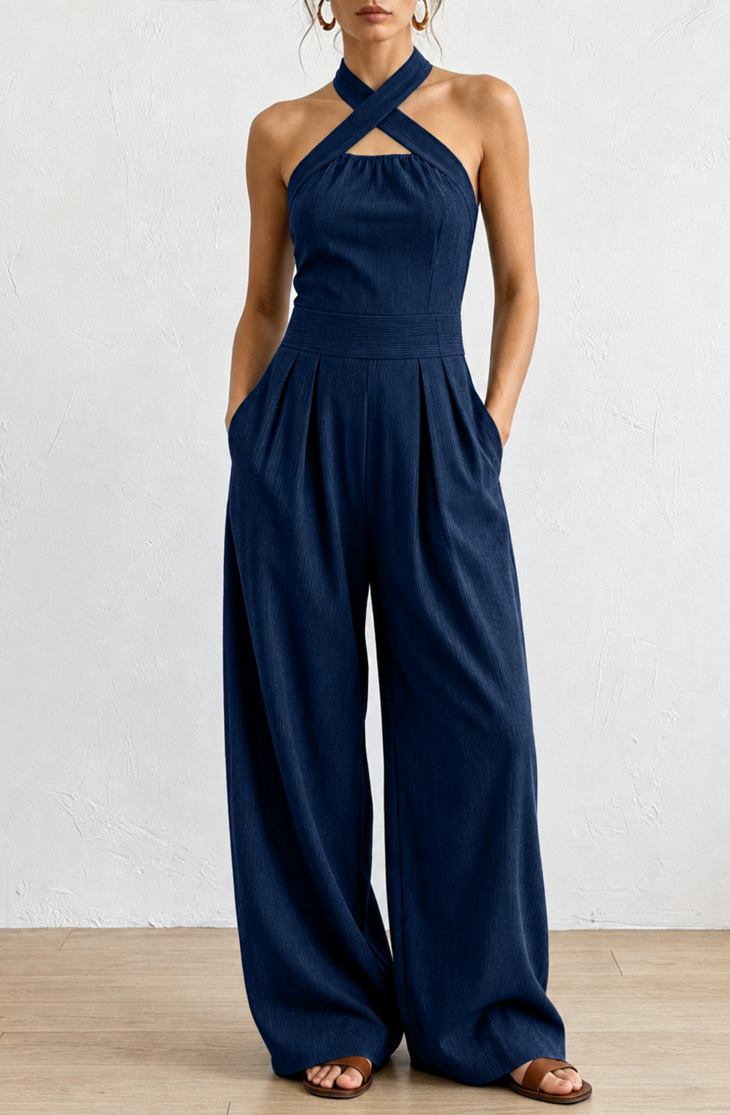 Valentina's™ | Cross-Halter Wide-Leg Jumpsuit