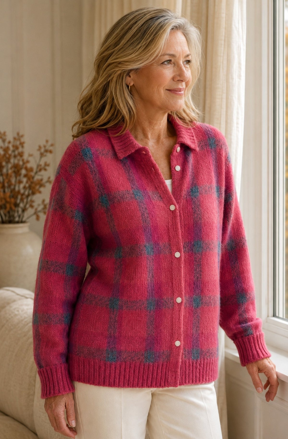 Elowyn™ Soft Plaid Knit Cardigan