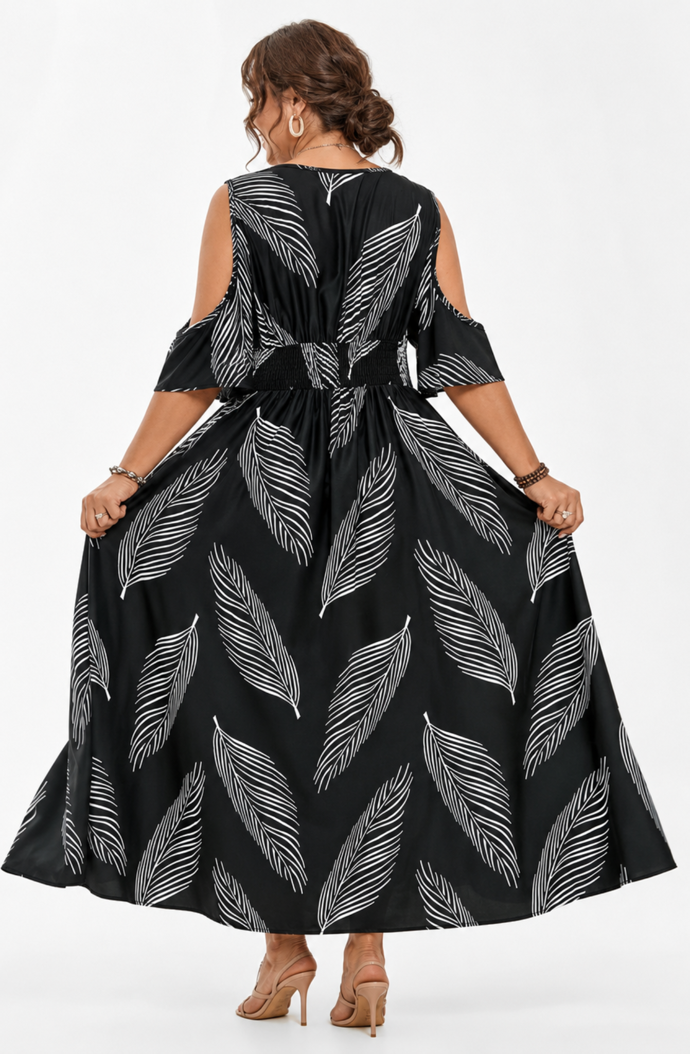 Selora™ | Breezy Print Cold-Shoulder Maxi Dress