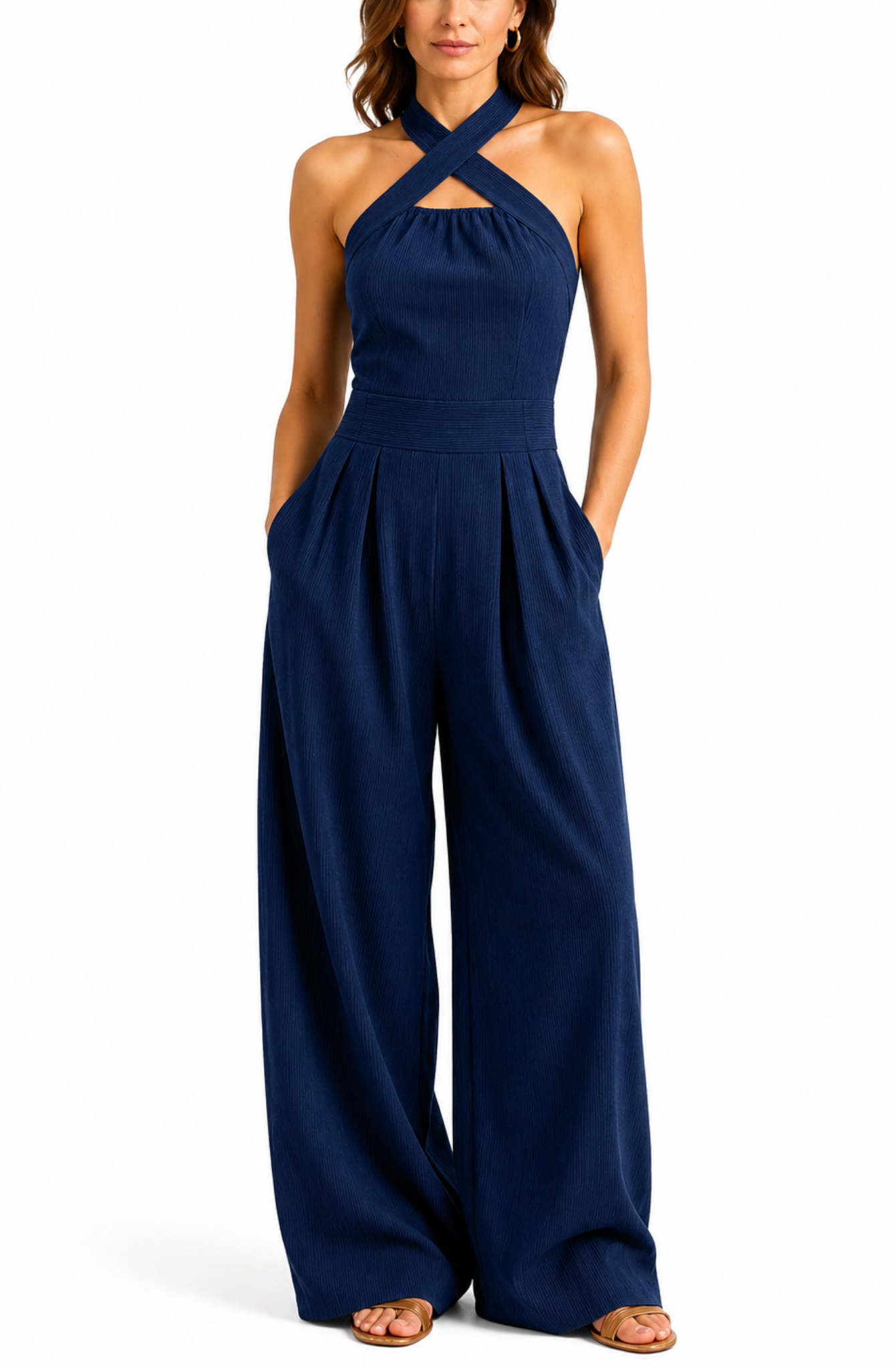 Valentina's™ | Cross-Halter Wide-Leg Jumpsuit