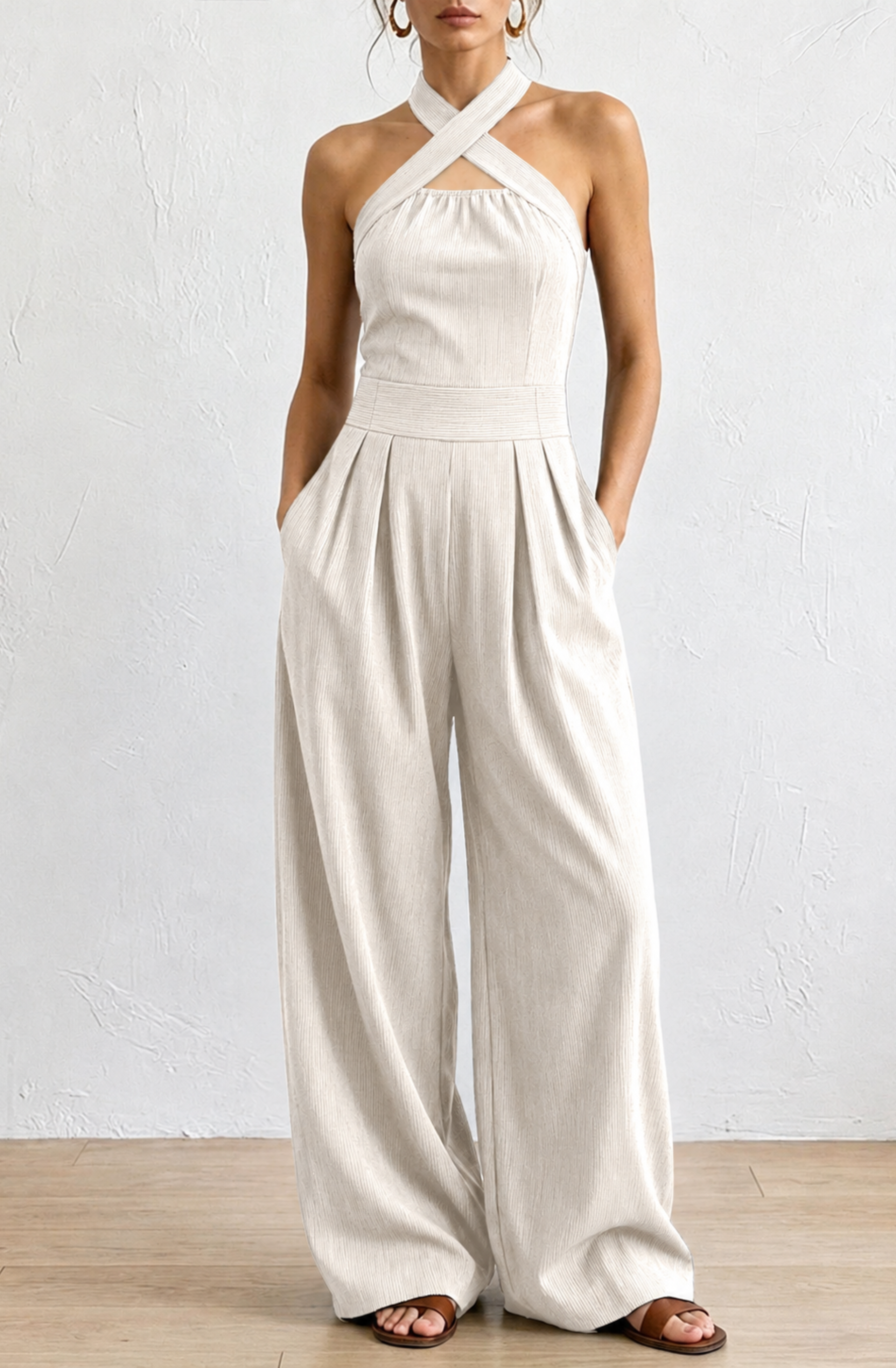 Valentina's™ | Cross-Halter Wide-Leg Jumpsuit