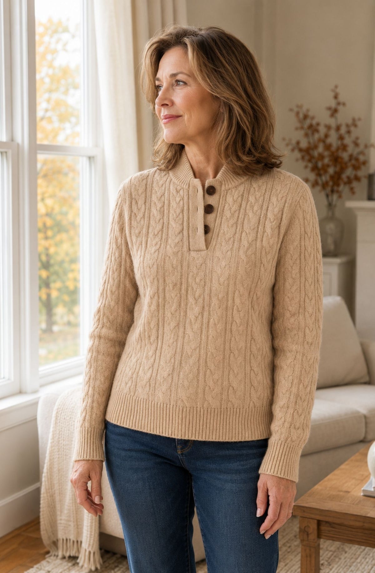 Aveline™ Cable-Knit Button Collar Sweater