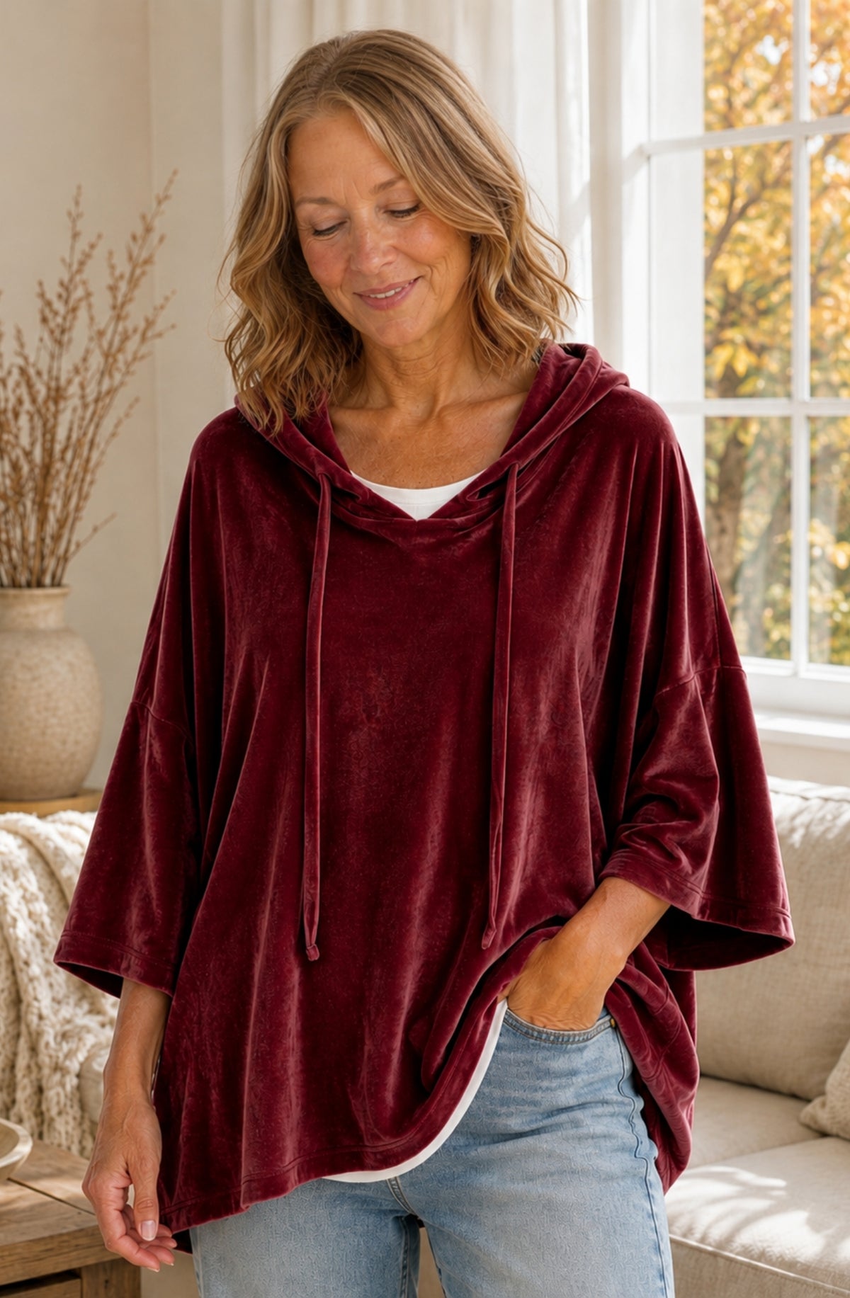 Élodie™ Oversized Velvet Hooded Top