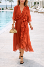 AuroraGrace™ | Elegant Chiffon V-Neck Dress