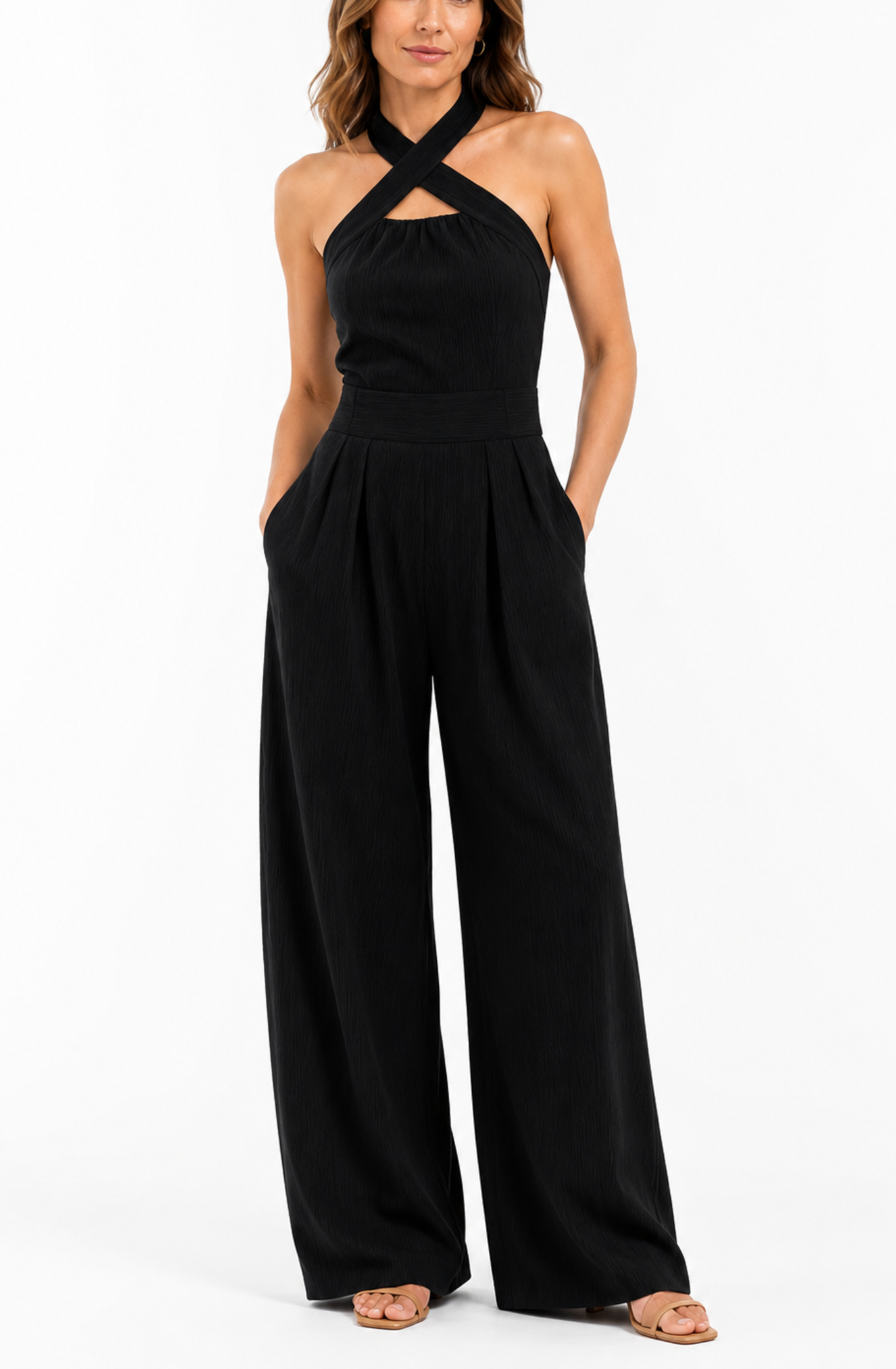 Valentina's™ | Cross-Halter Wide-Leg Jumpsuit