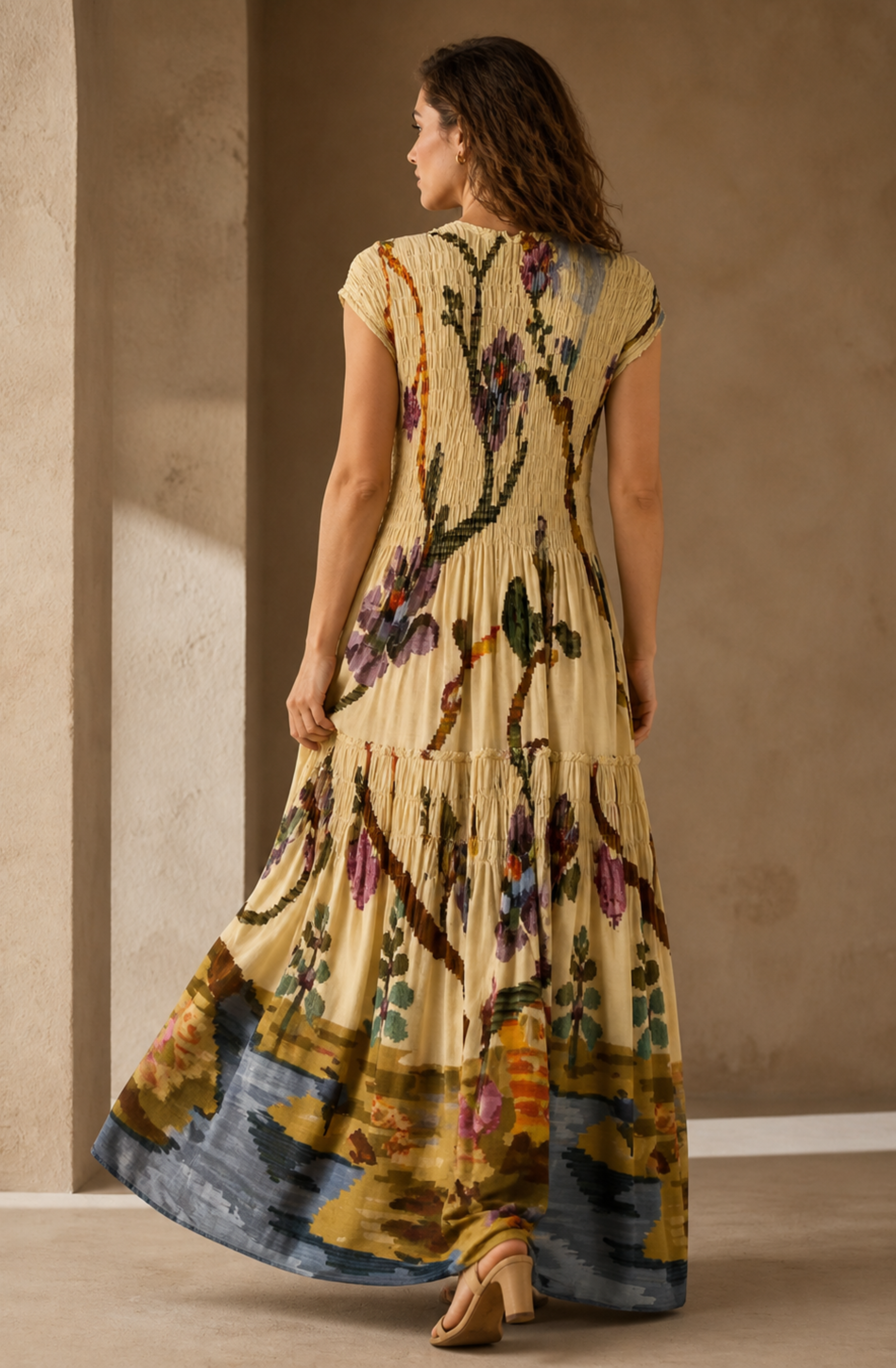 Celeste™ | Pleated Art Maxi Dress