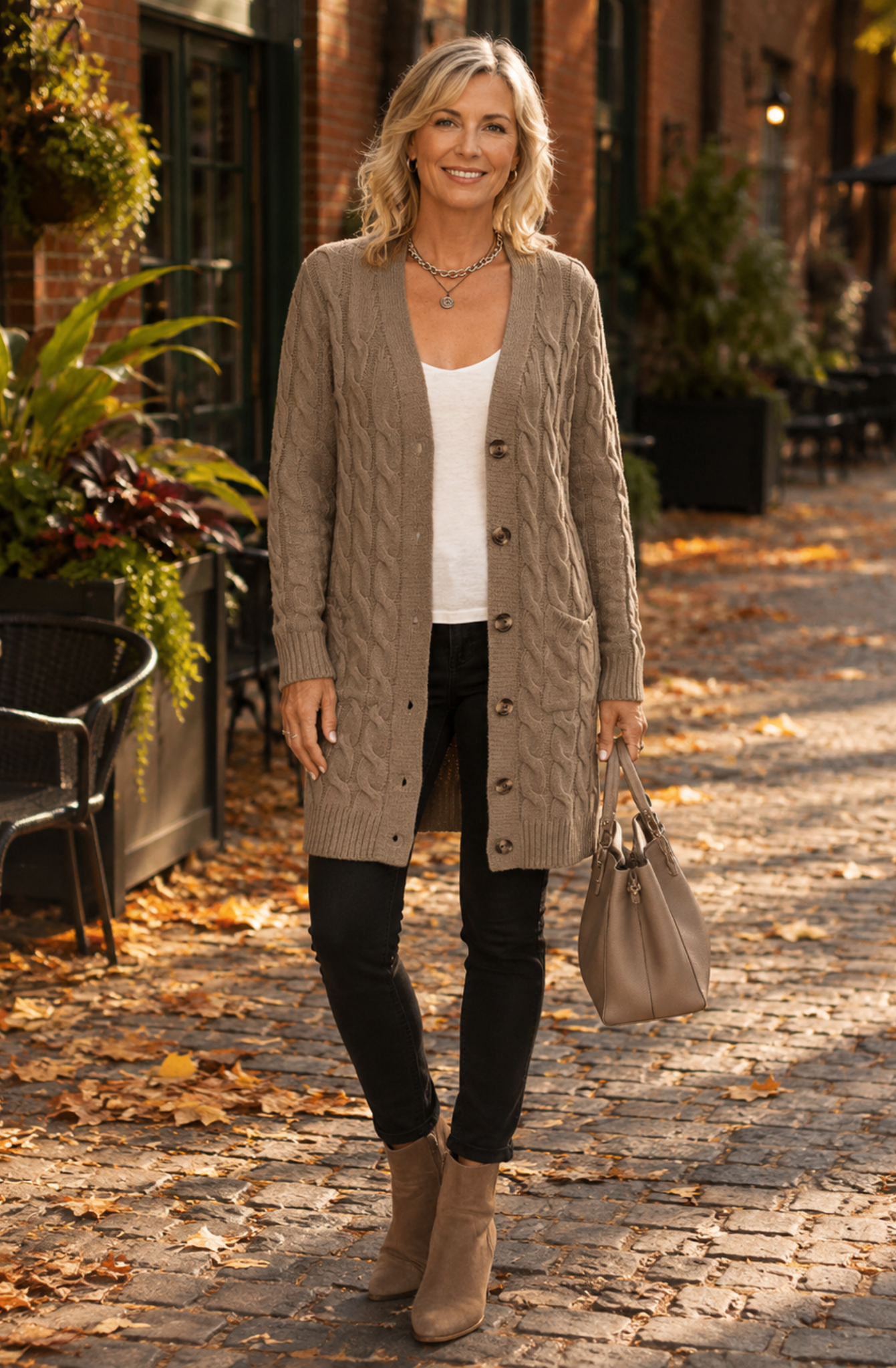 Cable-Knit Button Down Cardigan with Pockets