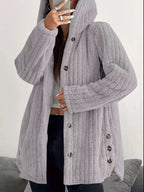 Full Size Fleece Button Up Hooded Outerwear Plus Size